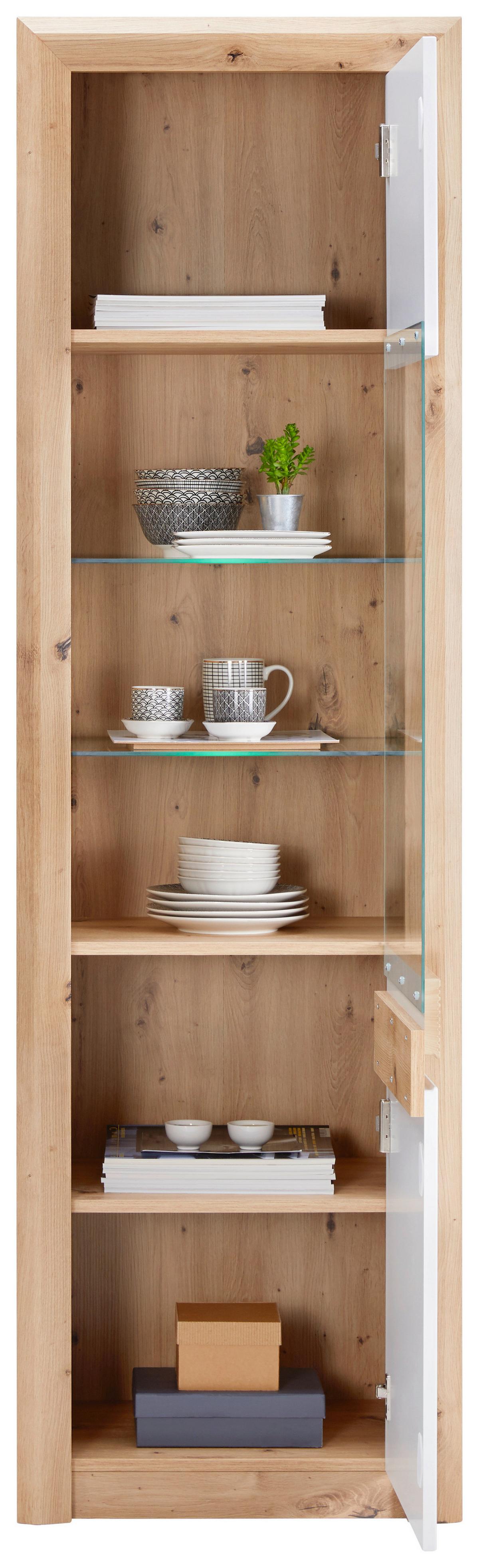 Vitrină KASHMIR NEW - alb/culoare lemn stejar, Modern, material pe bază de lemn (57/192/41cm) - Modern Living