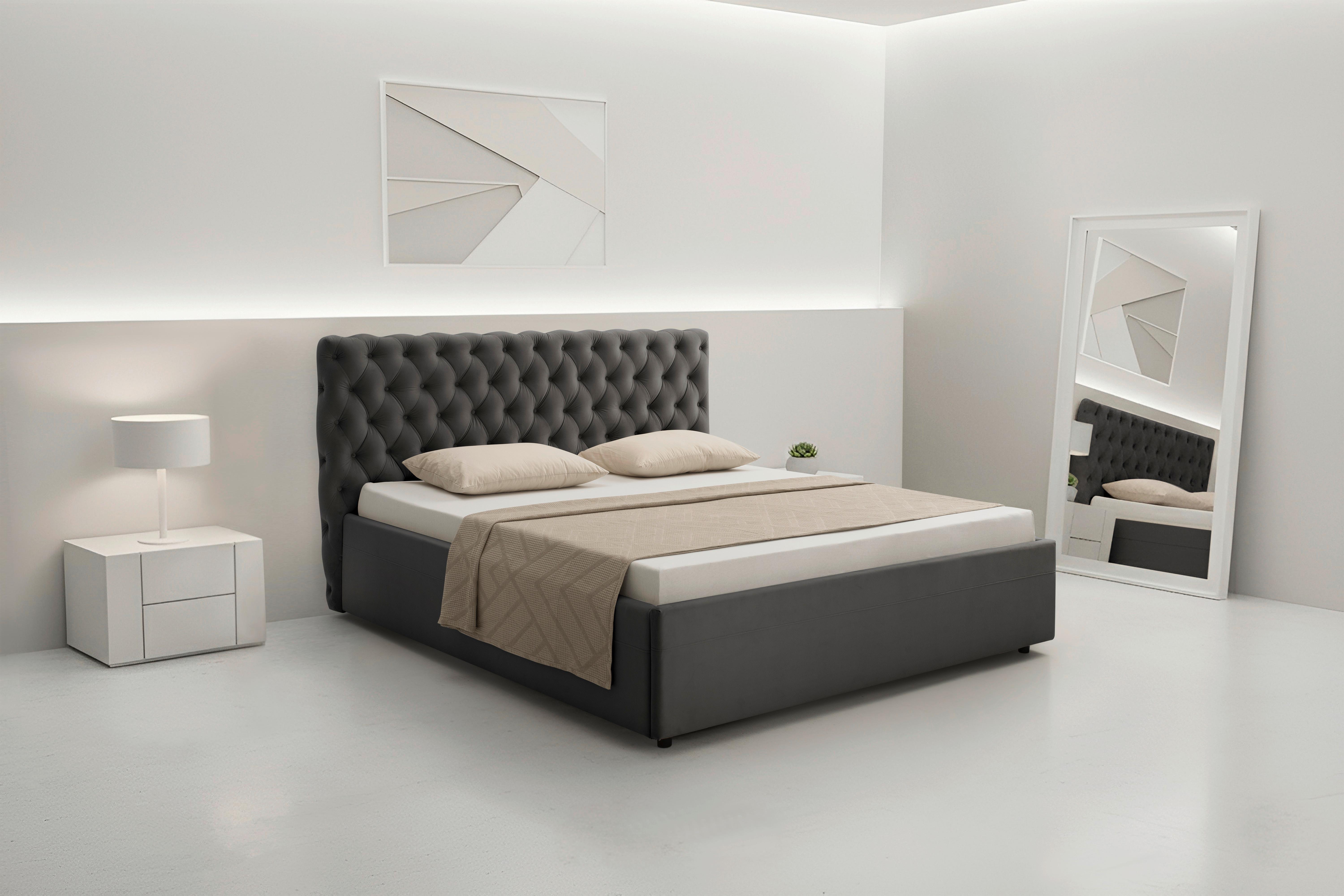 Polsterbett Katar Grau ca. 140x200cm - Schwarz/Grau, KONVENTIONELL, Textil (140/200cm) - Mömax