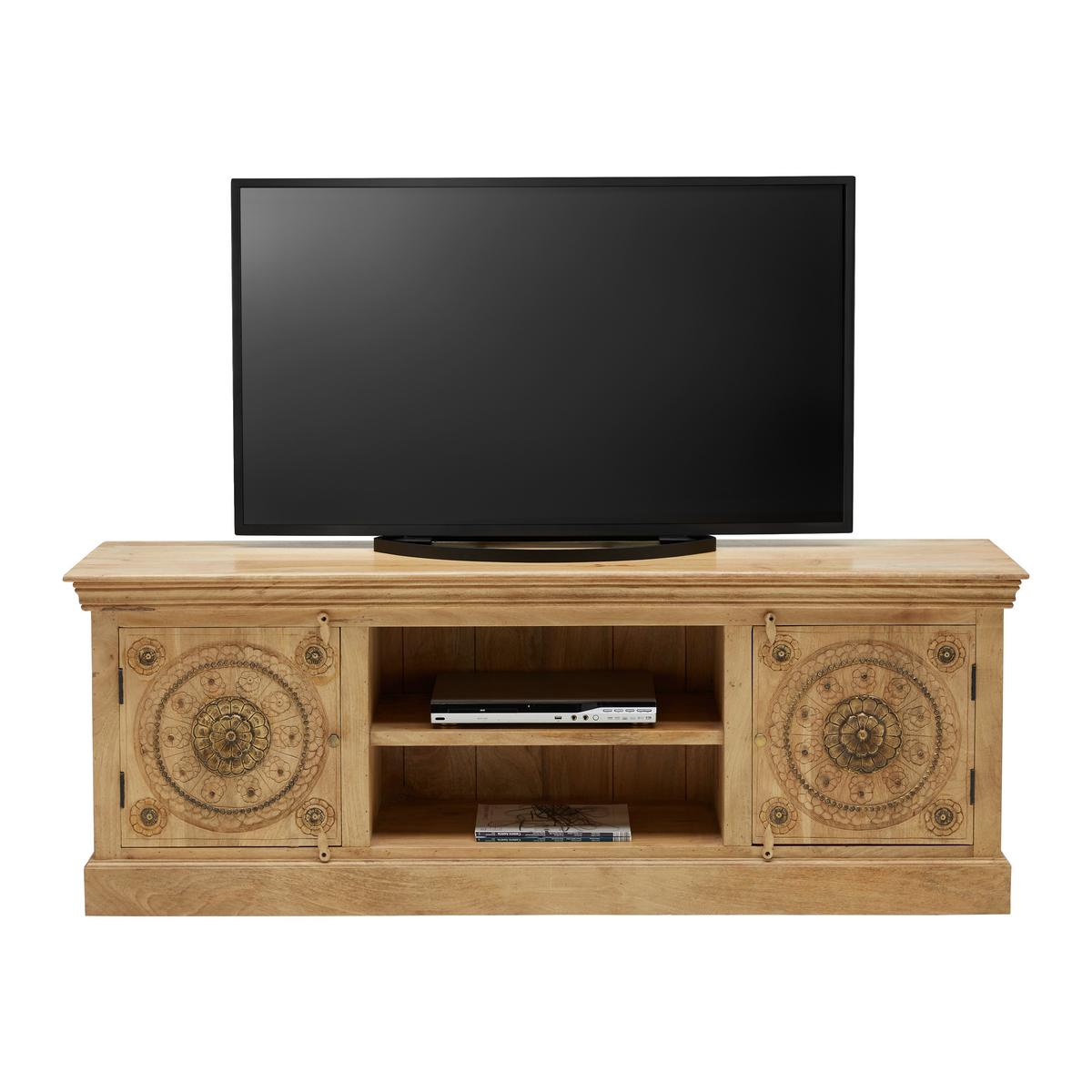 Lowboard Amila Natur/Gold aus Mangoholz, Messing Dekor - Goldfarben/Naturfarben, LIFESTYLE, Holz/Metall (180/65/40cm) - Premium Living