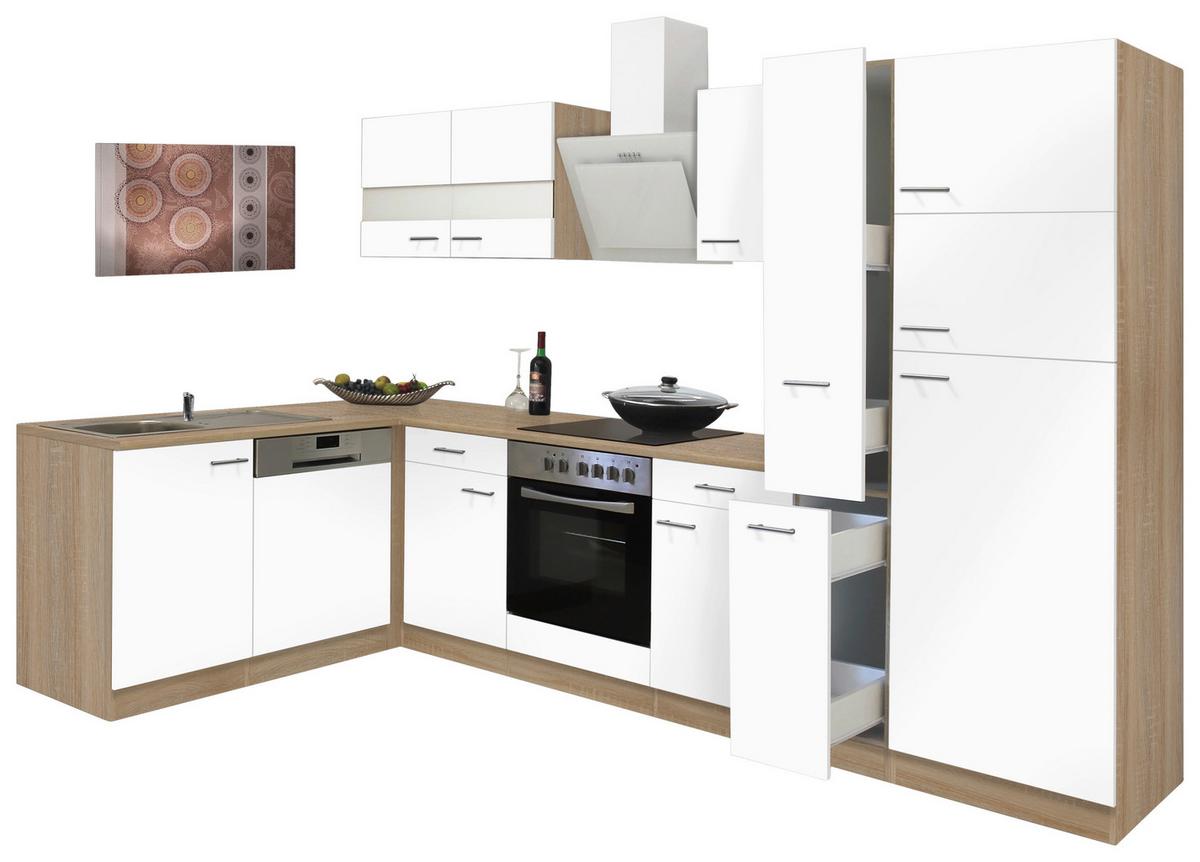 Eckküche Economy ca. 172x310cm Weiß/Eichefarben - Eichefarben/Weiß, Basics, Glas/Holzwerkstoff (172/310cm) - Respekta