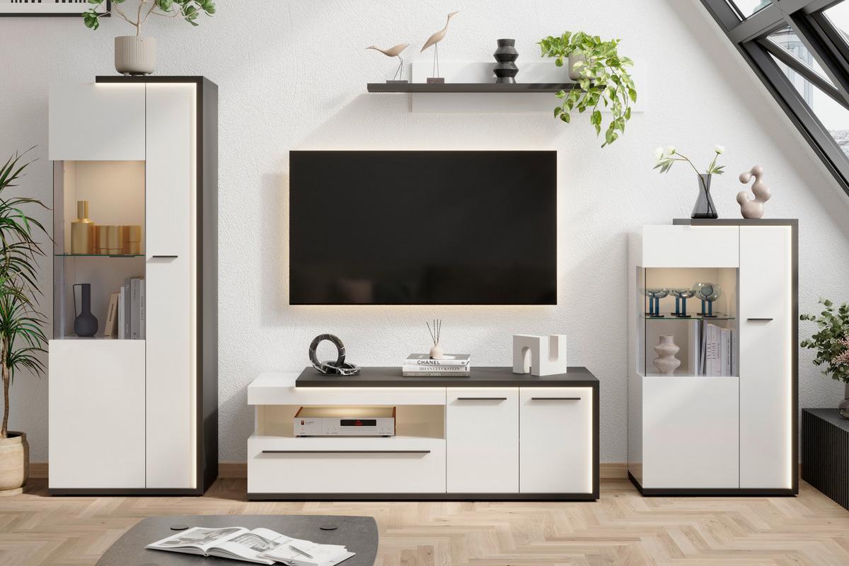 Tv Komoda Ambiente Plus - bijela/bijela visoki sjaj, Moderno, drvni materijal/plastika (163,6/56,6/53,6cm) - Modern Living