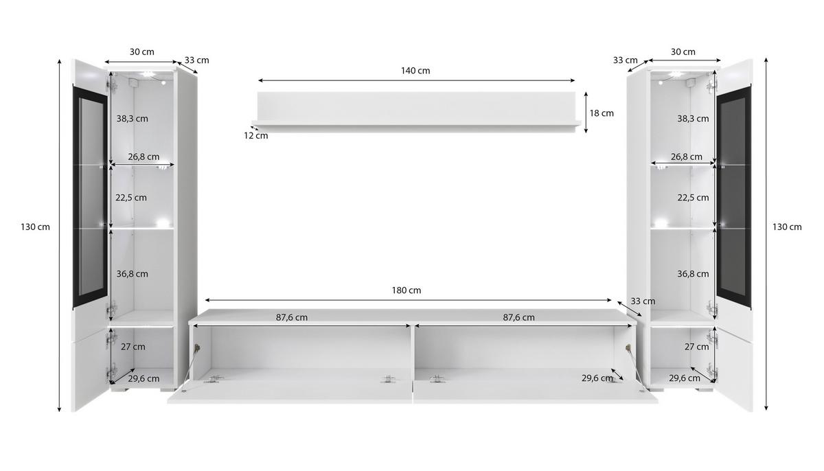 Wohnwand Vera ca.240x130x33cm Eiche Wotan mit LED - Eiche Wotan/Grau, LIFESTYLE, Glas/Holzwerkstoff (240/130/33cm) - P & B