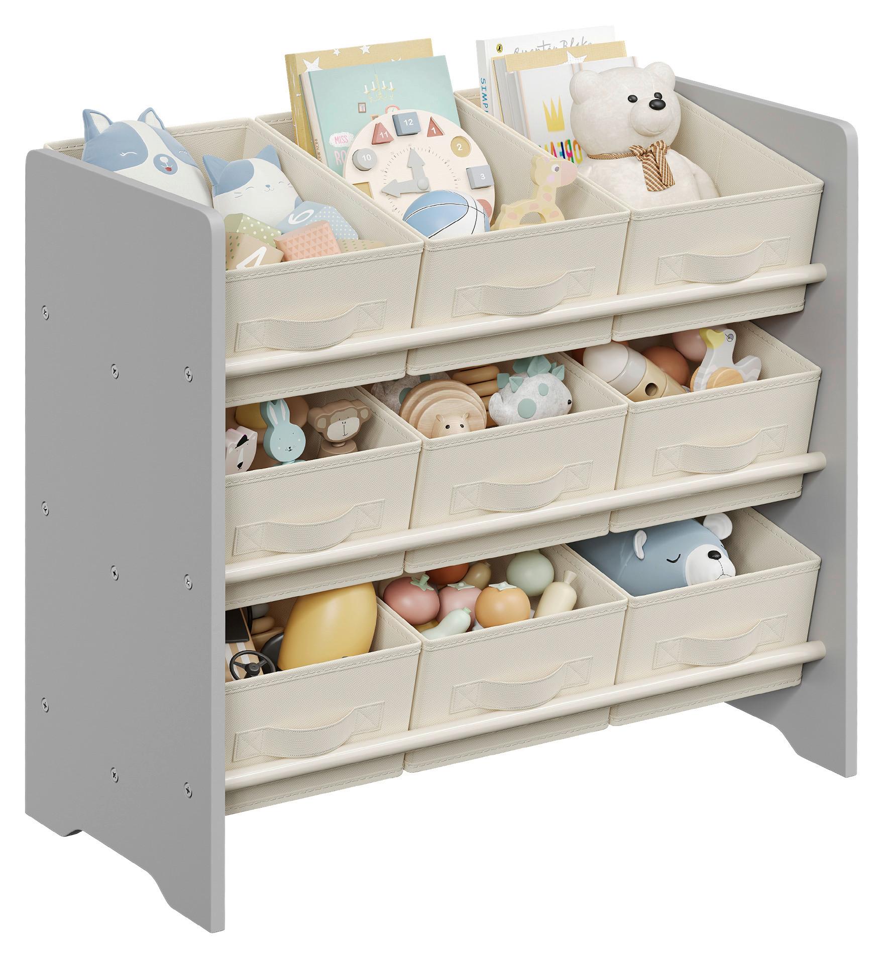 Kinderregal in Grau, Beige ca. 62,5x60x29,5 cm - Beige/Grau, MODERN, Holzwerkstoff/Textil (62,5/60/29,5cm) - MID.YOU