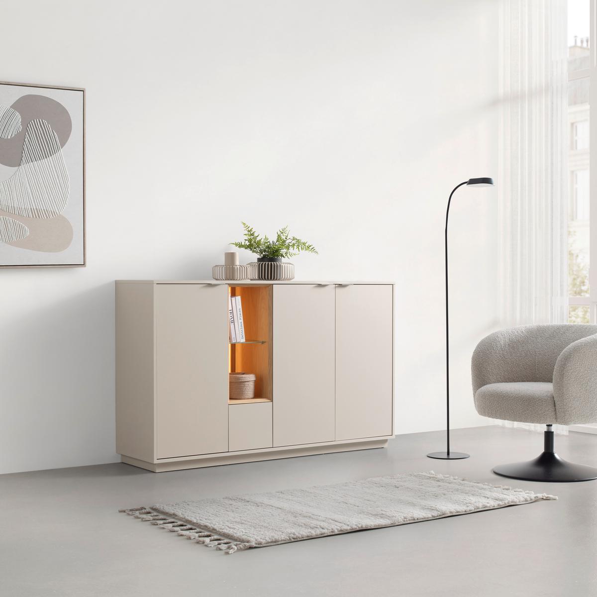 Sideboard Velasca Eichefarben/Kaschmir - Kaschmir/Eichefarben, MODERN, Glas/Holzwerkstoff (158,6/95,4/40cm) - Premium Living