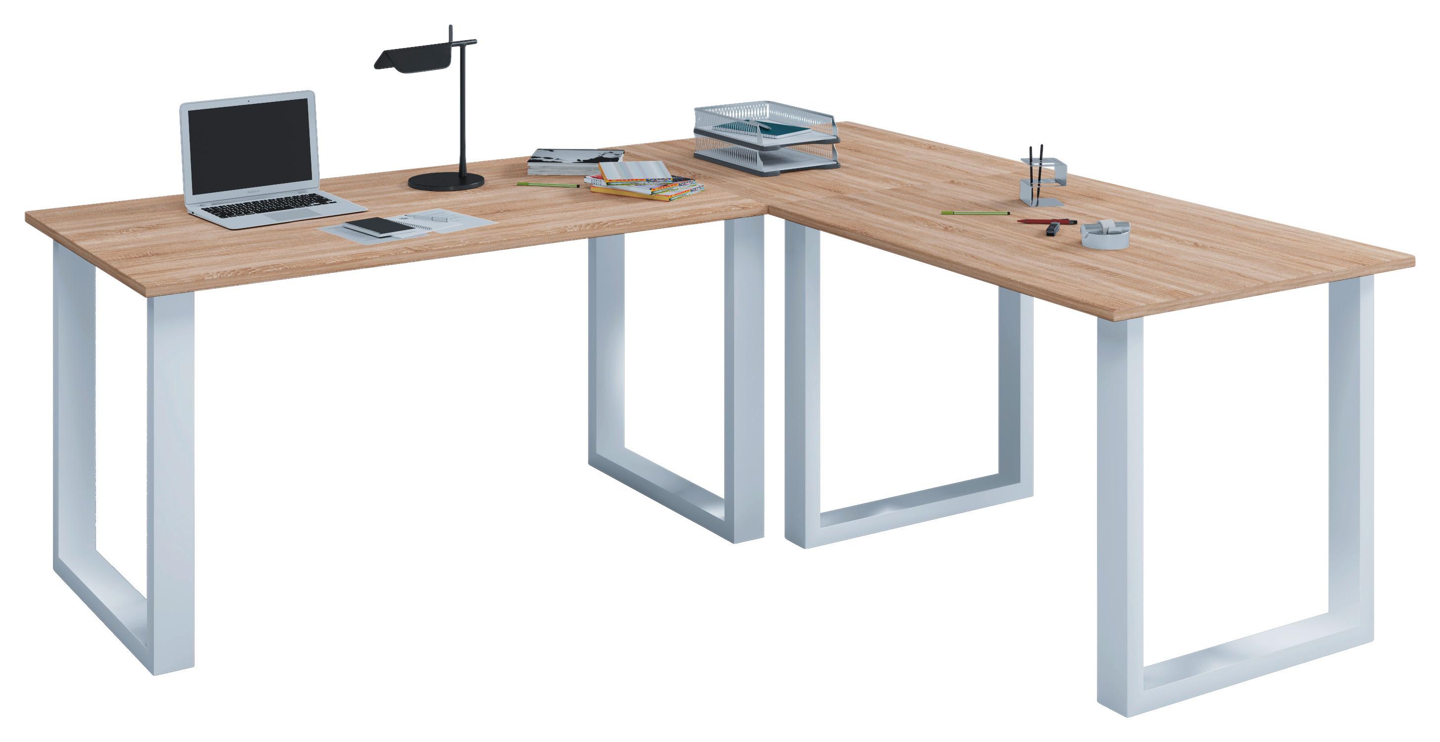 Kotna Pisalna Miza Lona, Hrast, 190x160cm - bela/hrast sonoma, Moderno, kovina/leseni material (190/160/76cm) - MID.YOU