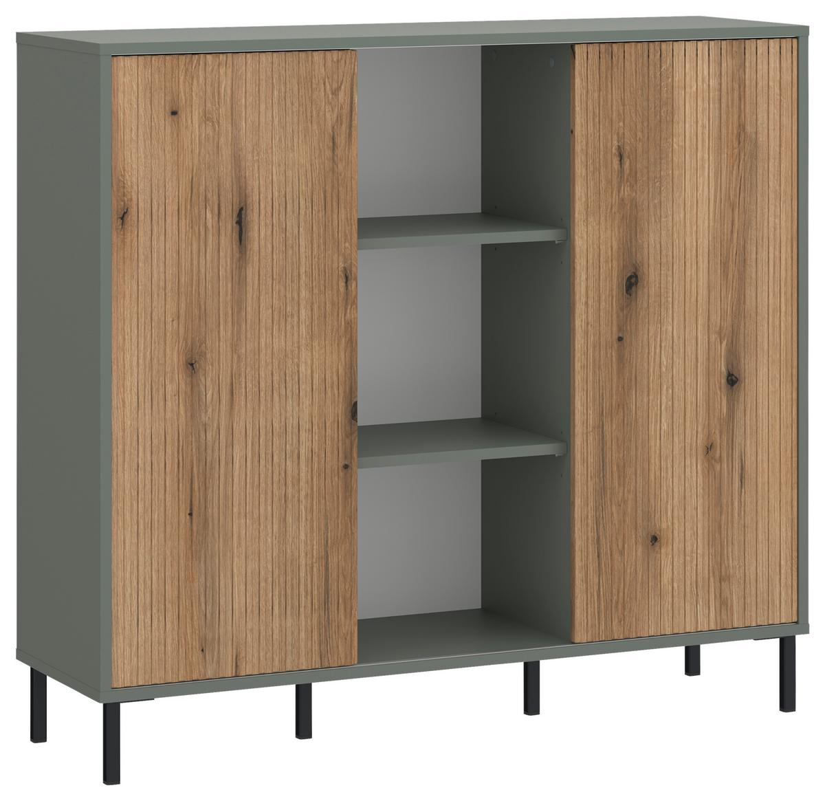 Comodă POZZI - culoare lemn stejar/verde gri, Trend, material pe bază de lemn (111,6/105,2/40cm) - Modern Living