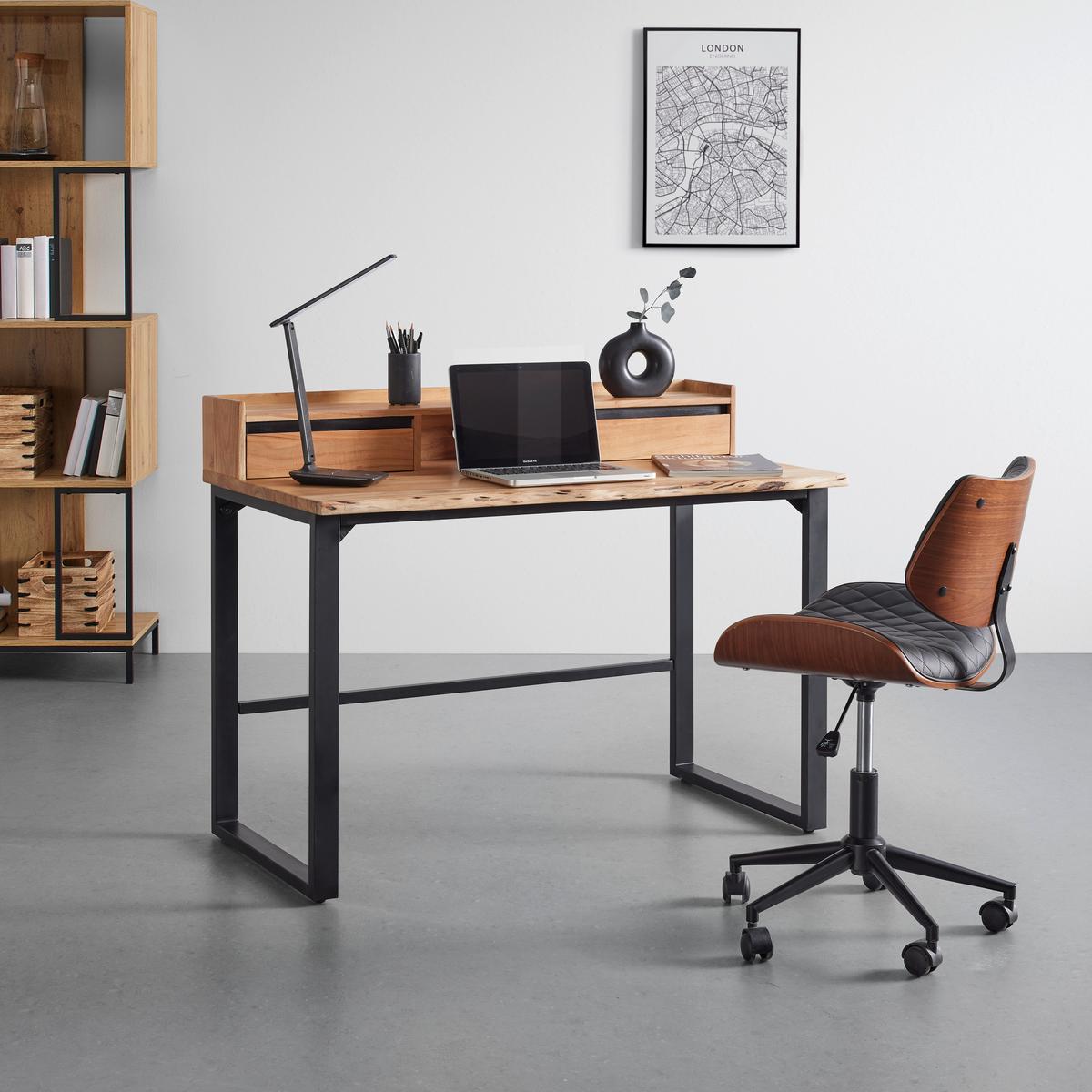 Schreibtisch Bali in Akazie - Schwarz/Akaziefarben, MODERN, Holz/Metall (115/92/60cm) - Premium Living
