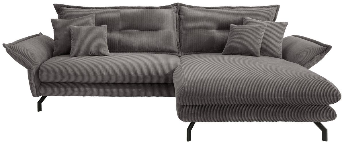 Wohnlandschaft Lava Grau Cord - Schwarz/Grau, MODERN, Textil/Metall (255/180cm) - Livetastic