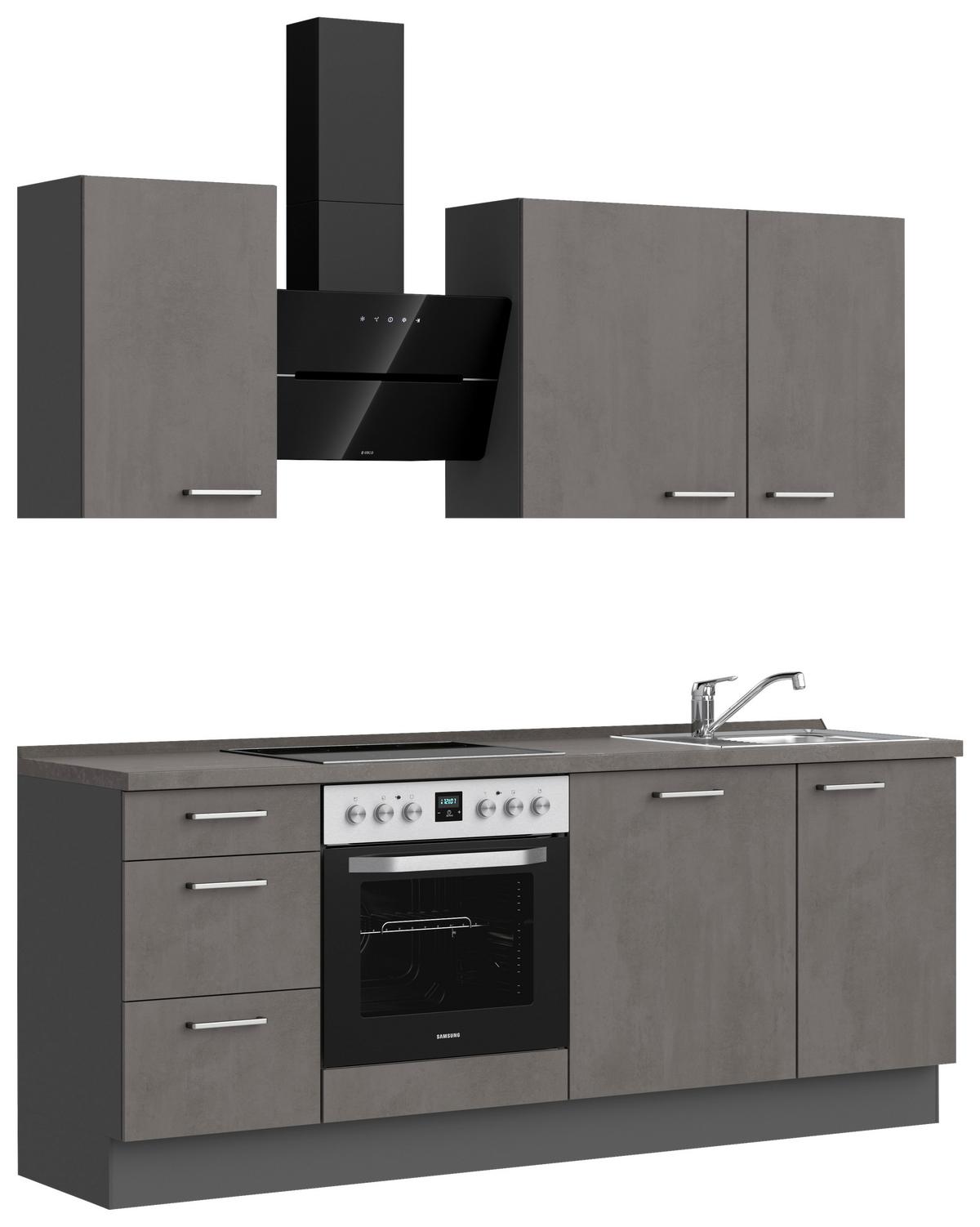 Küchenblock Riva High m. Geräten Schieferfarben - Schieferfarben/Edelstahlfarben, MODERN, Holzwerkstoff/Metall (210cm) - Nobilia
