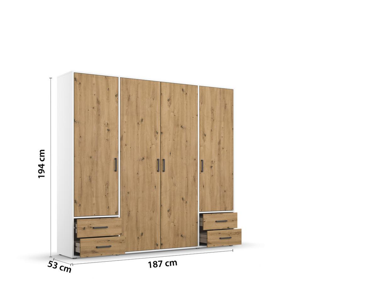 Ormar S Klasičnim Vratima Voyager - bijela/siva, Moderno, drvni materijal/plastika (187/194/53cm) - Modern Living