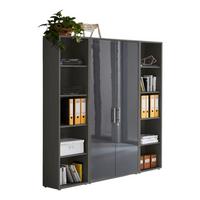 AKTENSCHRANK OFFICE EDITION - SW SET 3 - Anthrazit/Anthrazit Hochglanz, MODERN, Holzwerkstoff (172,6/185,6/33cm) - MID.YOU
