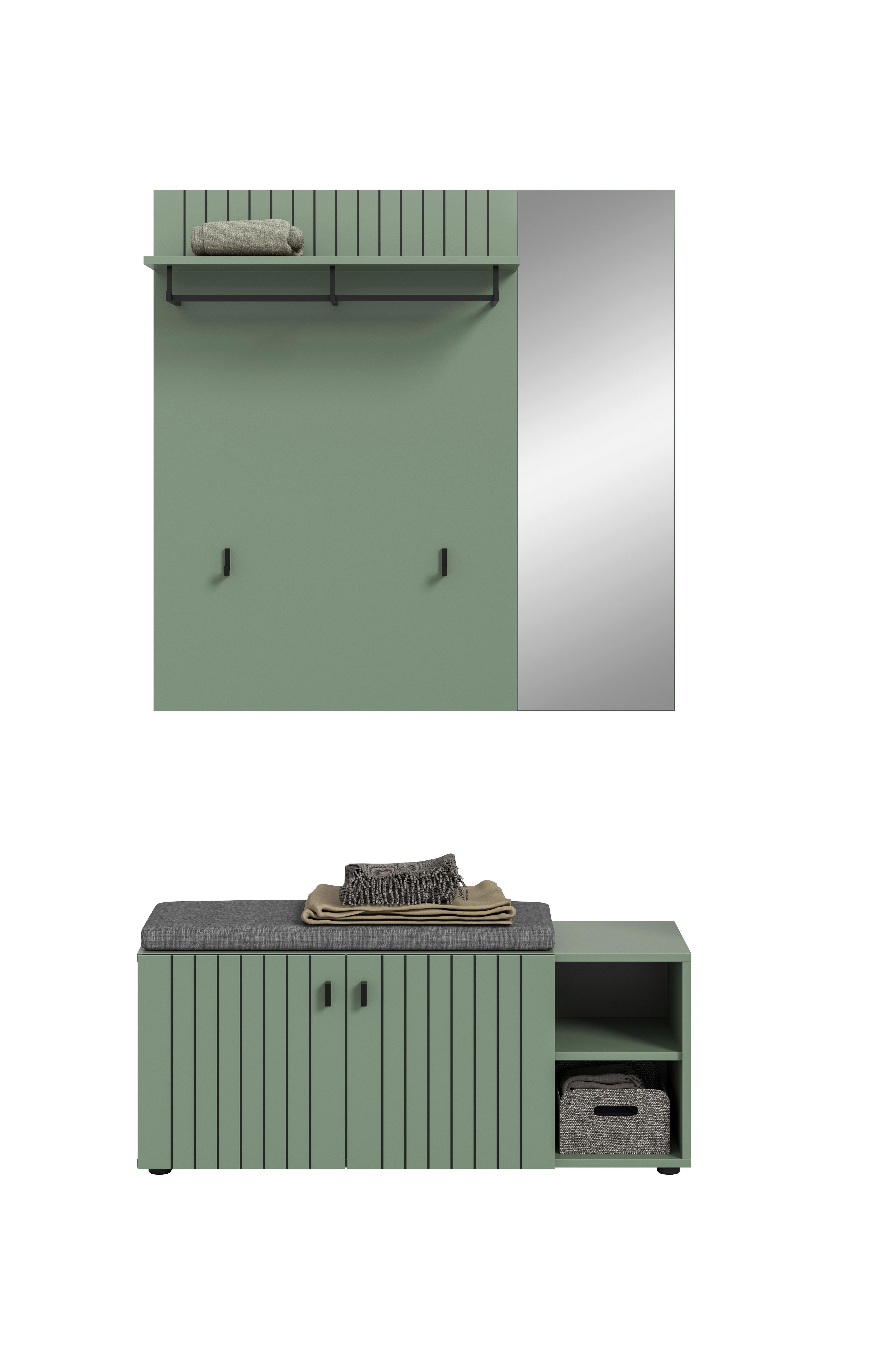 Predsoba Station, Sivozelena, 2-Delna - sivozelena, Design, leseni material (106/192/37cm) - MID.YOU