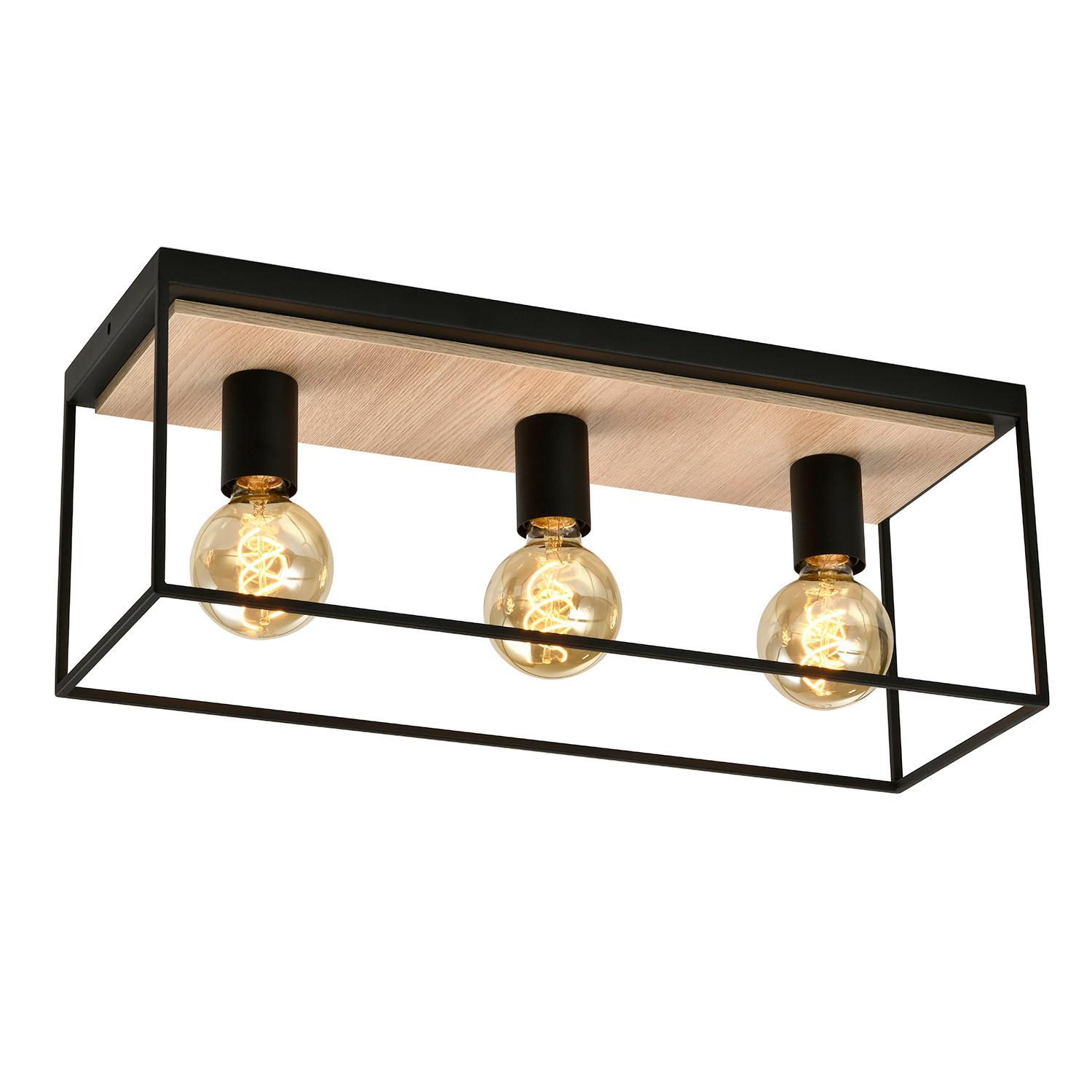 Deckenleuchte Pepe Schwarz/Eiche max. 22 Watt - Eichefarben/Schwarz, Natur, Metall (54/20/18cm)