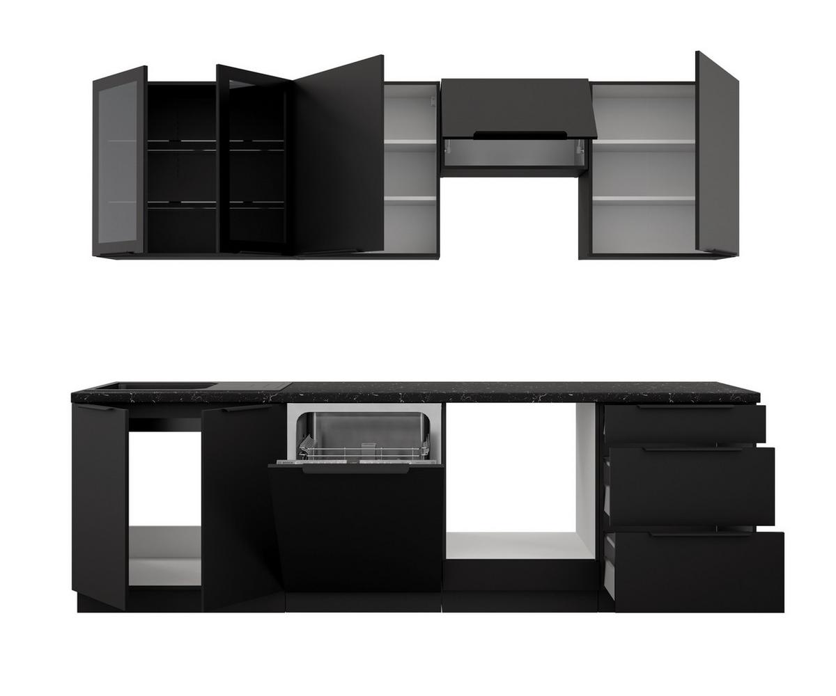 Blok Kuhinja Siena - crna, Moderno, staklo/drvni materijal (260/210/60cm) - Modern Living