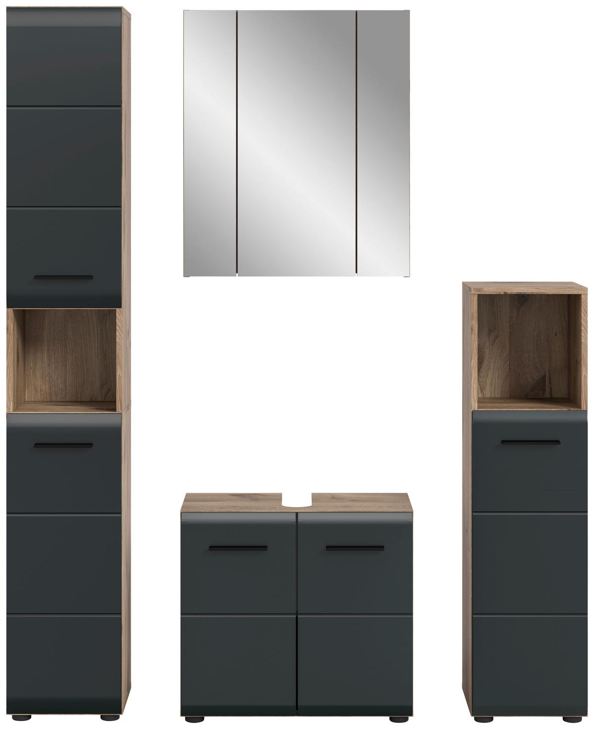 Kopalnica Ice, Črna, Barva Hrasta, 4-Delna - črna/temni hrast, Basics, umetna masa/leseni material (120cm) - MID.YOU