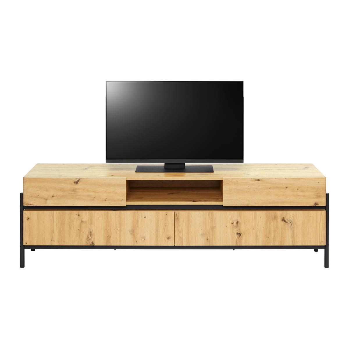 Lowboard Jasmina Schwarz/Eichefarben MDF - Eichefarben/Schwarz, MODERN, Holz/Metall (175/54/41,5cm) - Bessagi Home