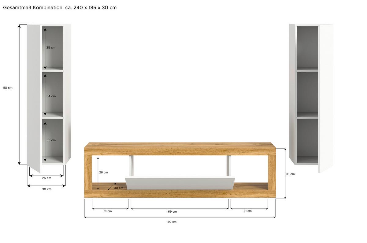 Ansamblu mobilier camera de zi TANGO - stejar Wotan, Design, material pe bază de lemn (240/135/30cm) - Modern Living