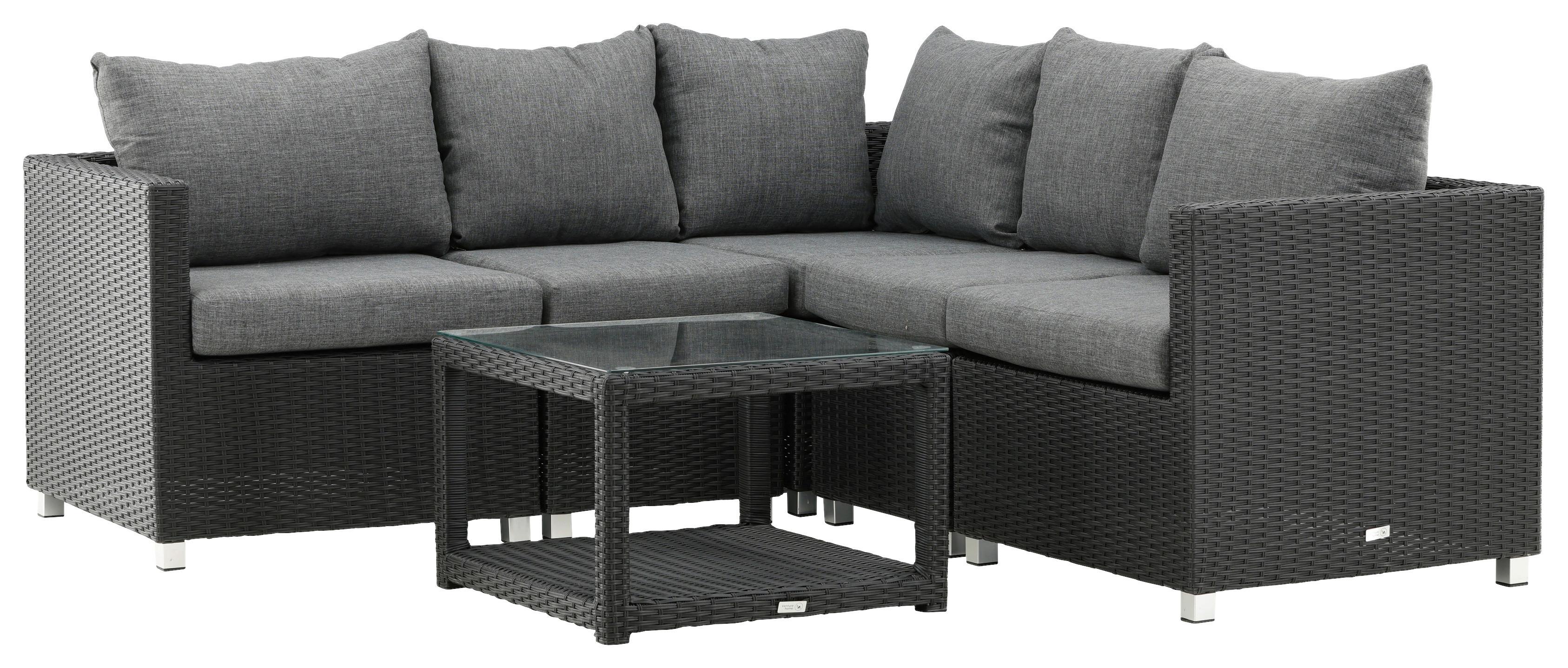 LOUNGEGARNITUR VAMOS - Schwarz/Grau, KONVENTIONELL, Glas/Kunststoff - Gardenson