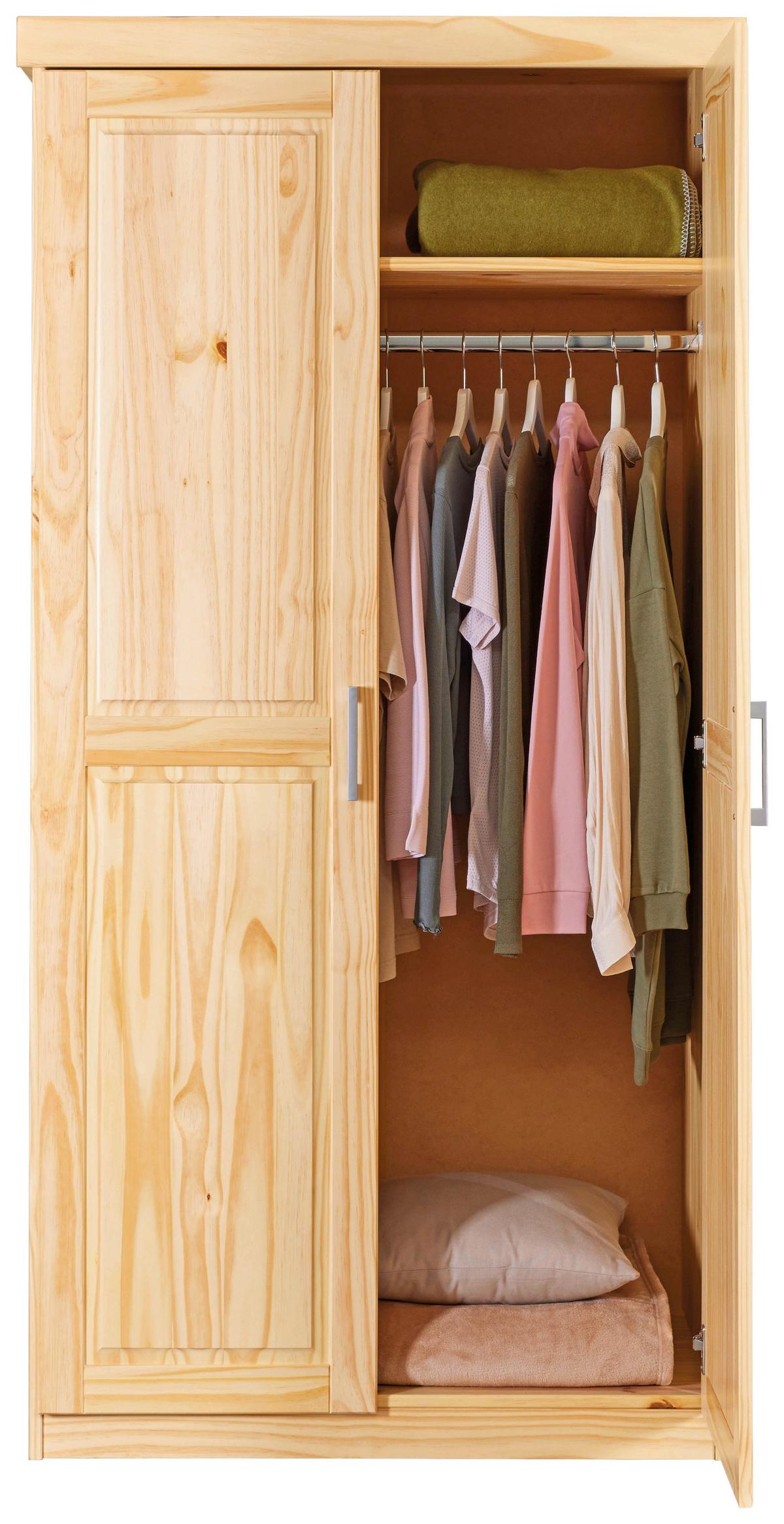 Garderobna Omara Leon, Masiven Bor, Naravno - barve bora/barve aluminija, Trendi, kovina/les (95/190/55cm) - MID.YOU