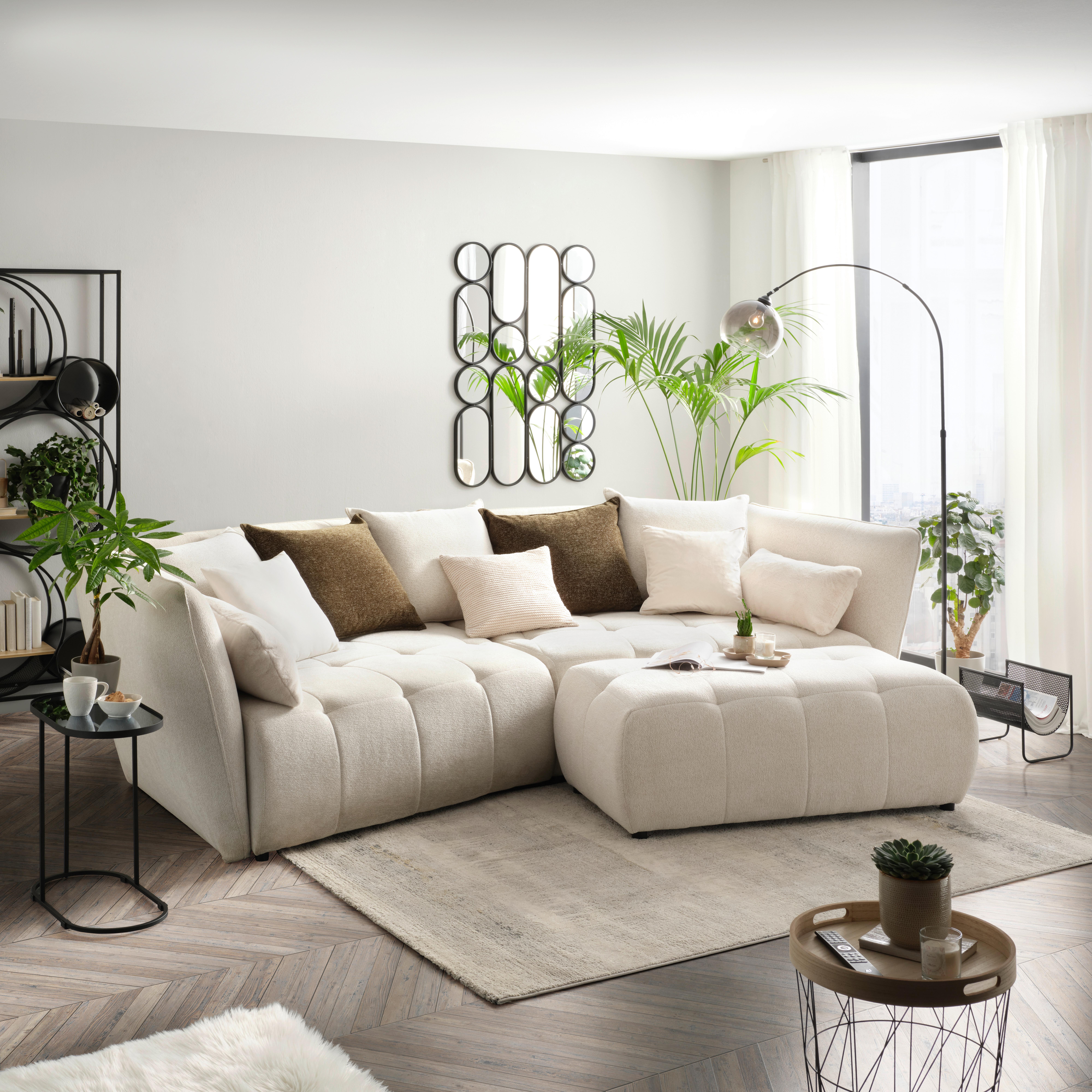 Bigsofa Sofi in Creme - Dunkelgrün/Creme, MODERN, Textil (294/93/152cm) - Premium Living
