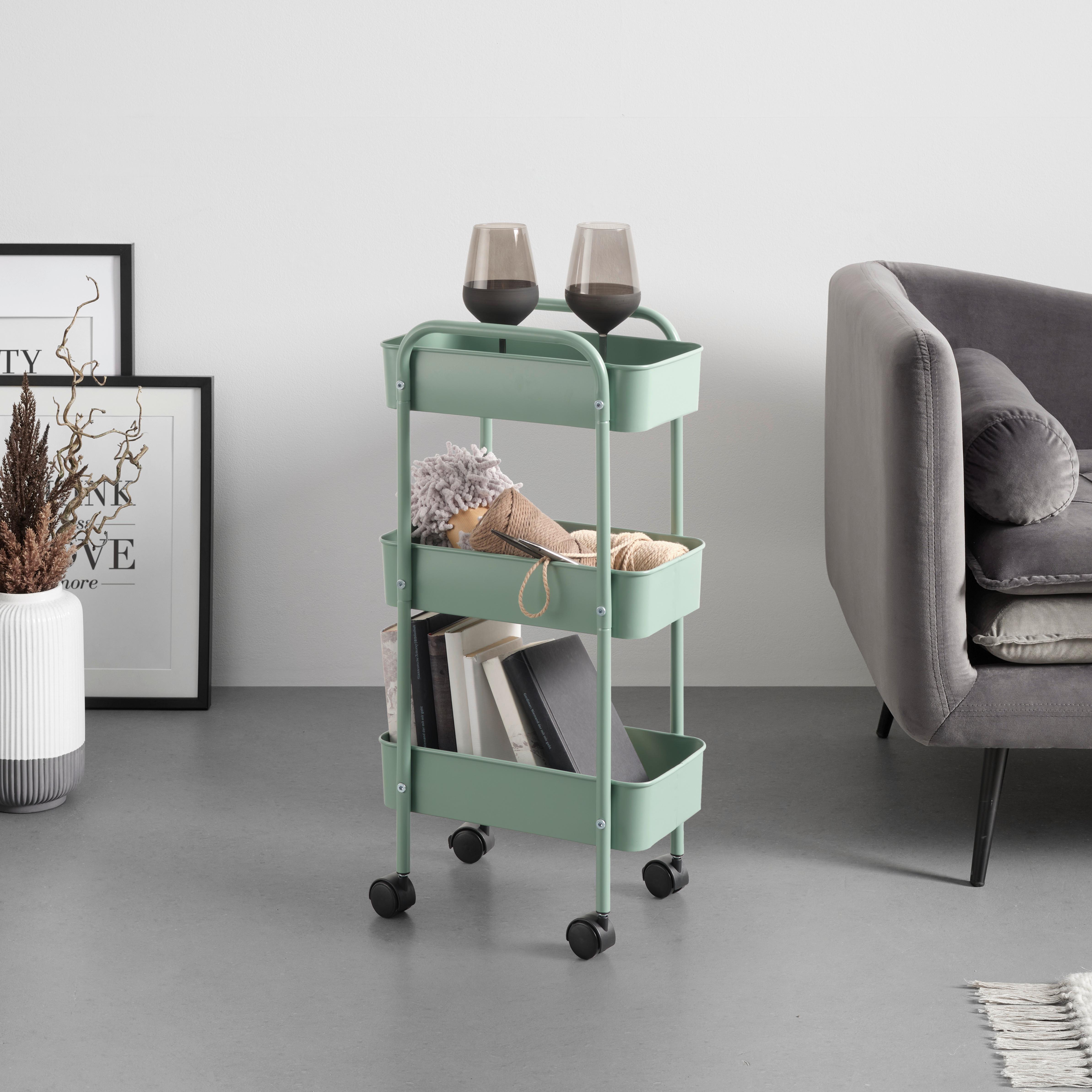 Cărucior universal depozitare FLORIAN - verde, Modern, plastic/metal (35,5/69,7/22cm) - Modern Living