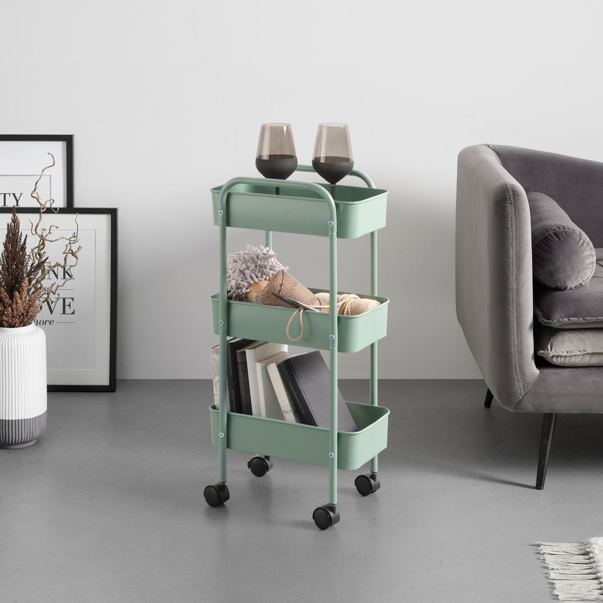 Cărucior universal depozitare FLORIAN - verde, Modern, plastic/metal (35,5/69,7/22cm) - Modern Living