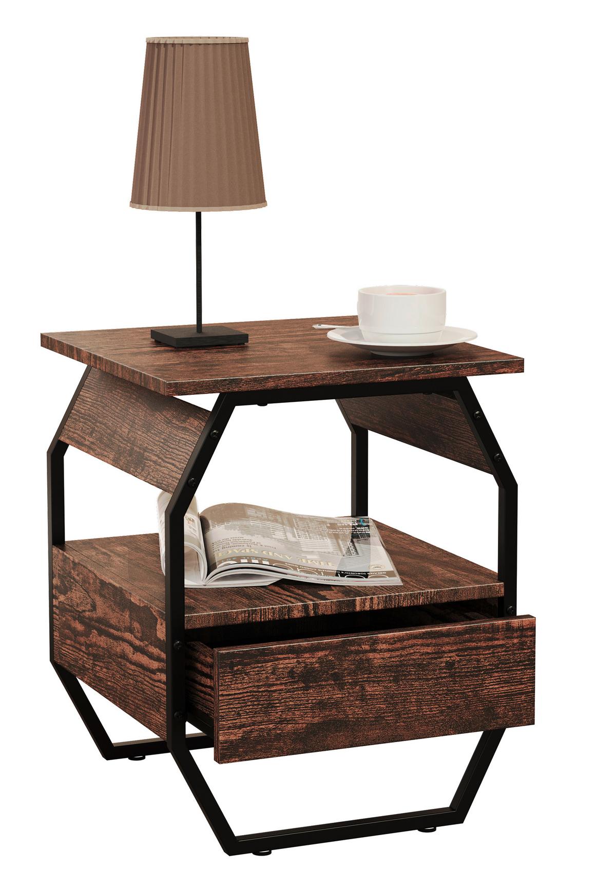 NACHTTISCH AULARI S - Eichefarben/Schwarz, Modern, Holzwerkstoff/Metall (40/50/40cm) - MID.YOU