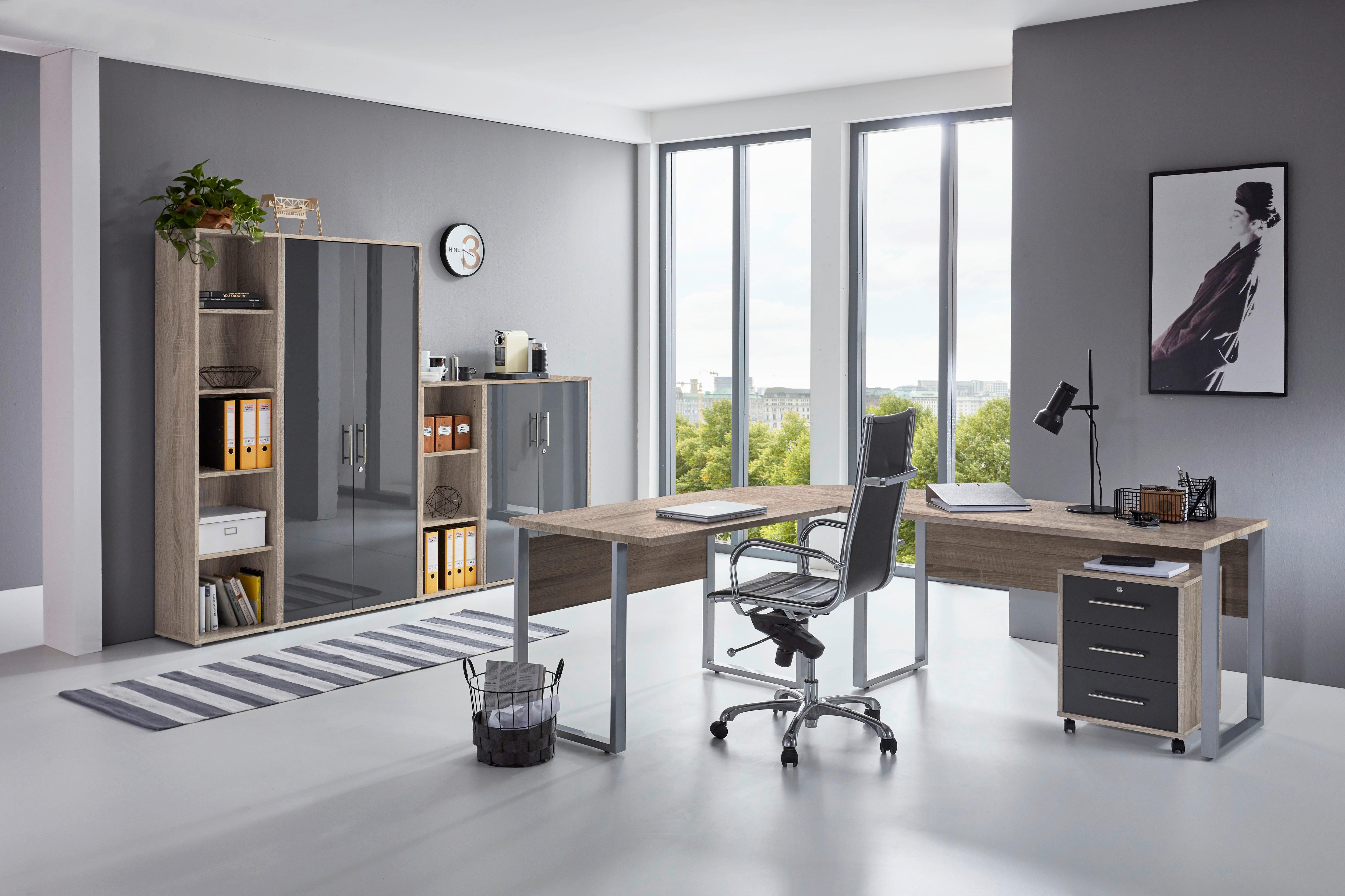 Büro Office Edition Set 4 Sonoma Eiche/Anthrazit - Anthrazit Hochglanz/Sonoma Eiche, MODERN, Holzwerkstoff - MID.YOU