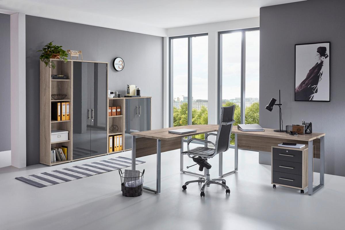 Büro Office Edition Set 4 Sonoma Eiche/Anthrazit - Anthrazit Hochglanz/Sonoma Eiche, MODERN, Holzwerkstoff - MID.YOU