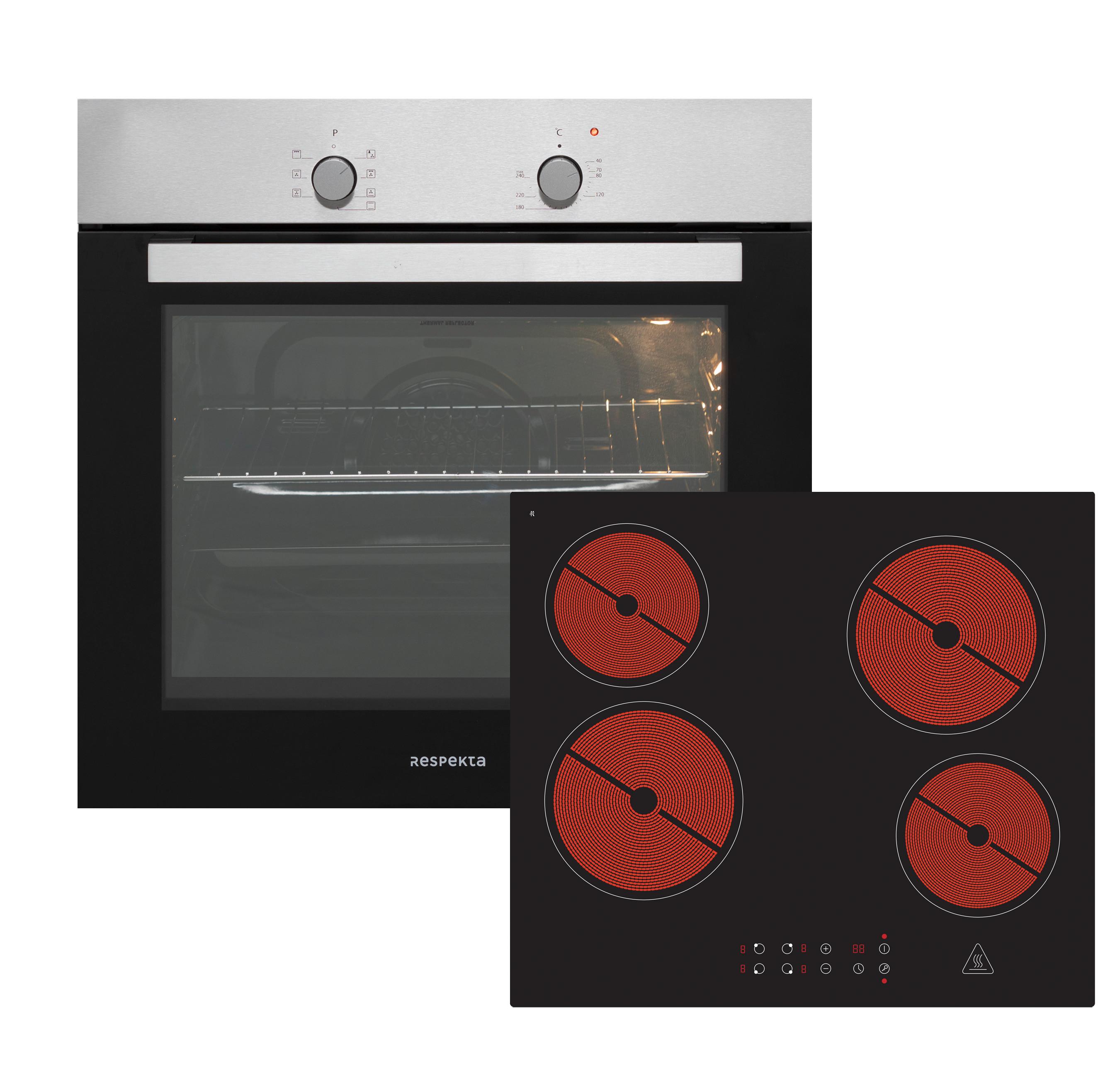 Backofenset ASET1204400 Schwarz/Edelstahlfarben - Edelstahlfarben/Schwarz, Basics, Glas/Metall (59,5/59,5/56,5cm) - Respekta