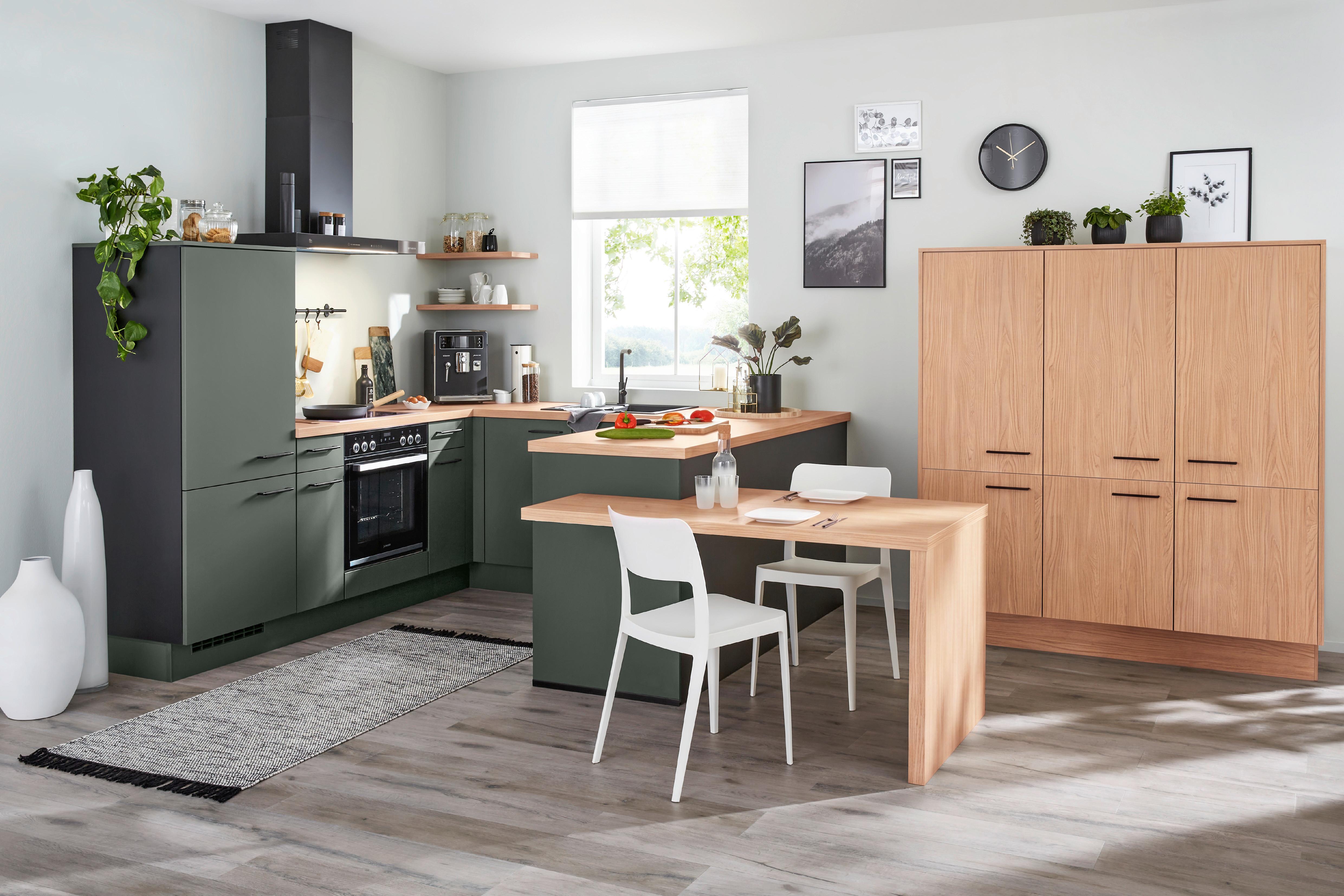Kutna Blok Kuhinja S Aparatima Easytouch/natura - boje hrasta/zelena, Konvencionalno, drvni materijal/metal (245/425cm) - Nobilia