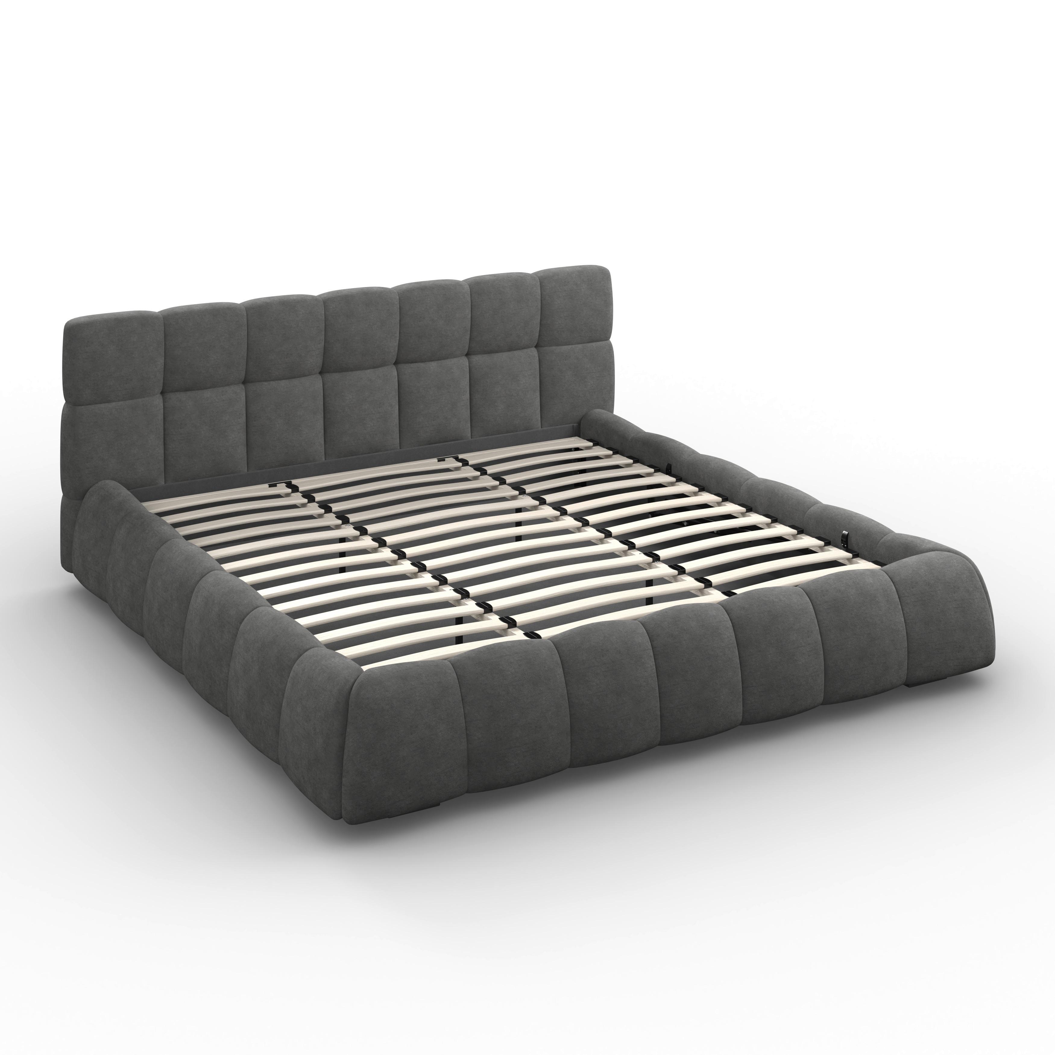 STOPPAD SÄNG MARIJA - mörkgrå/stålfärgad, Modern, metall/trä (180/200cm) - Bessagi Home