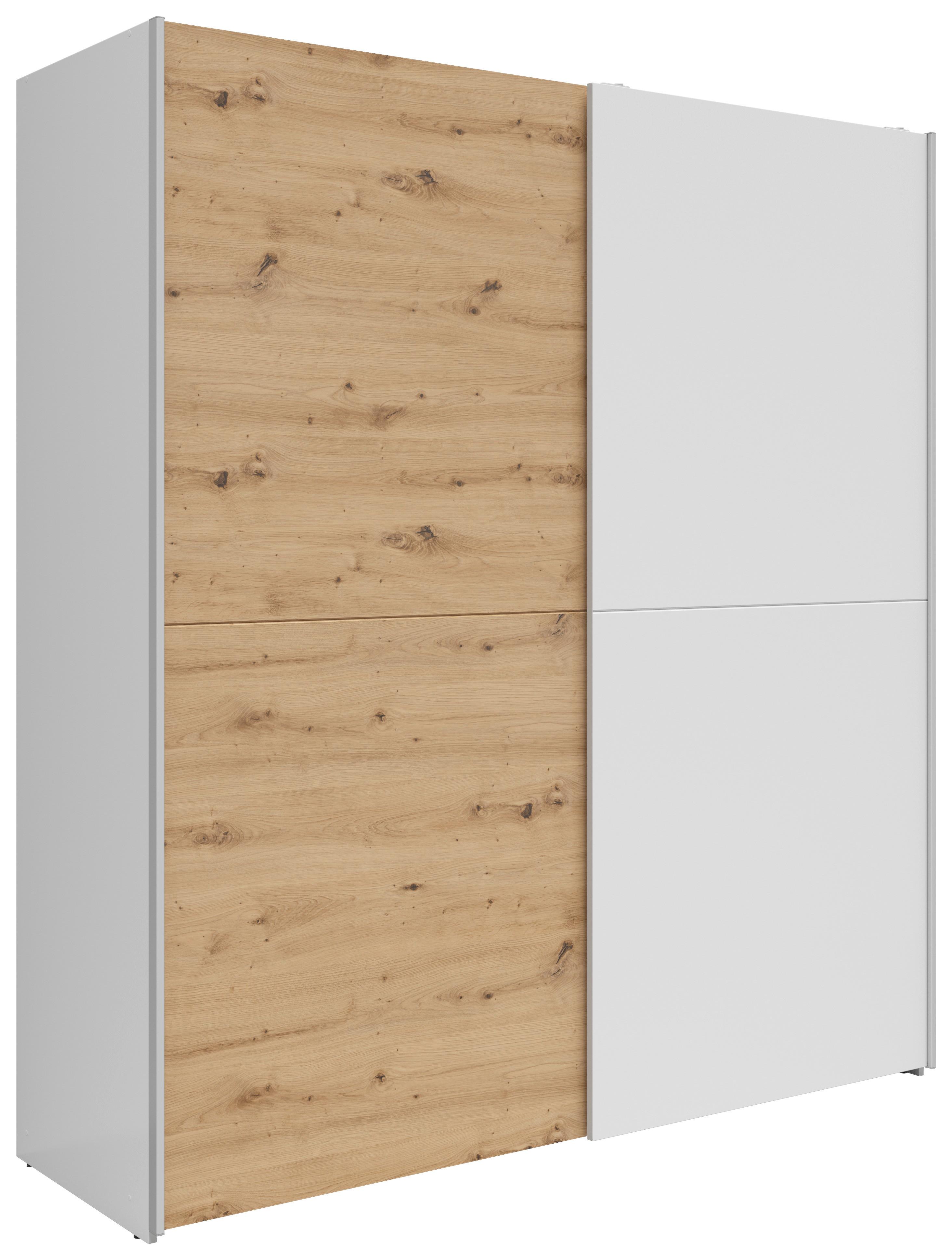 Schwebetürenschrank Time Weiß/Eiche Artisan - Silberfarben/Weiß, Holzwerkstoff/Kunststoff (170/191/59cm) - Based
