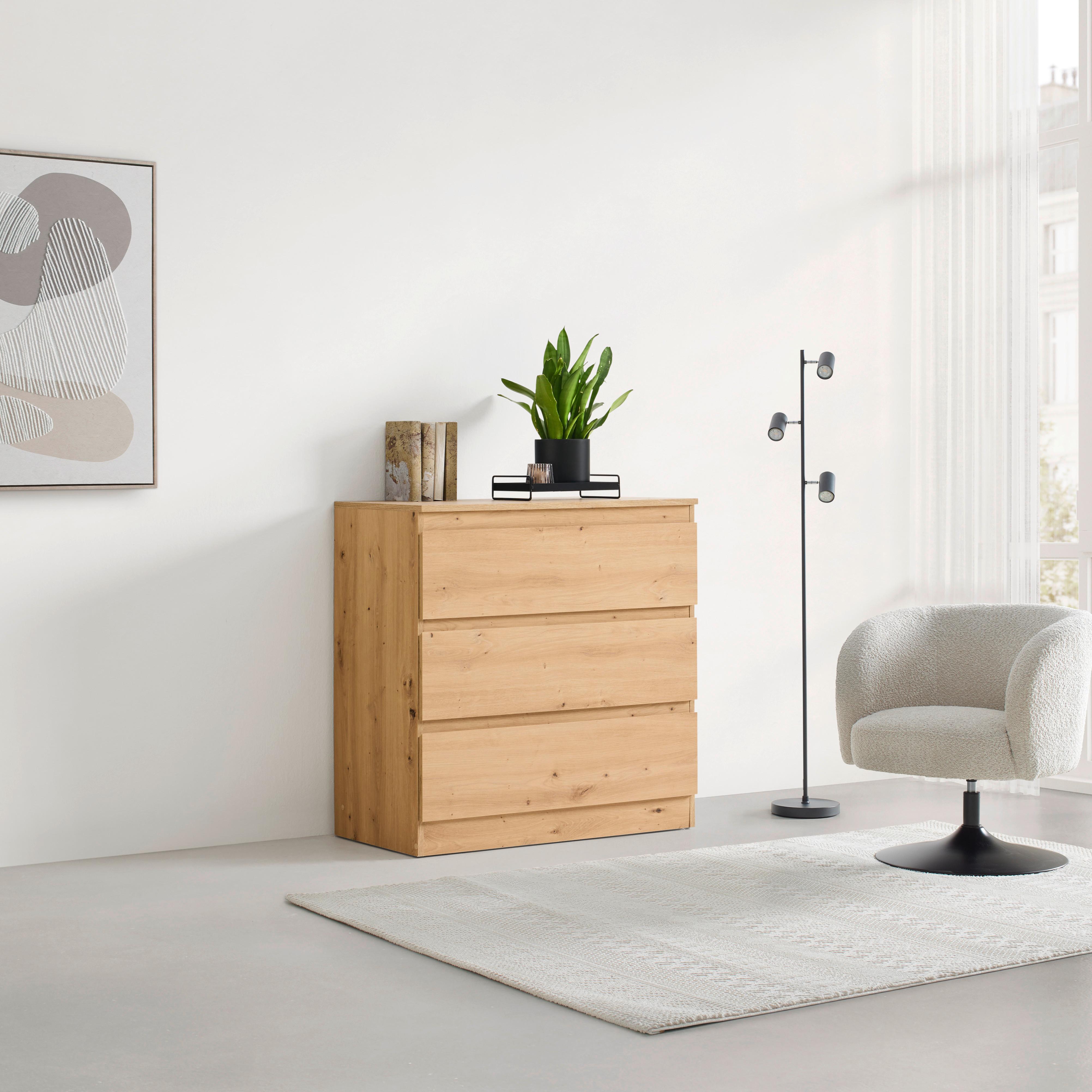 Kommode Mara Eiche Artisan - Silberfarben/Schwarz, KONVENTIONELL, Holzwerkstoff/Kunststoff (77/80/42cm) - Mömax