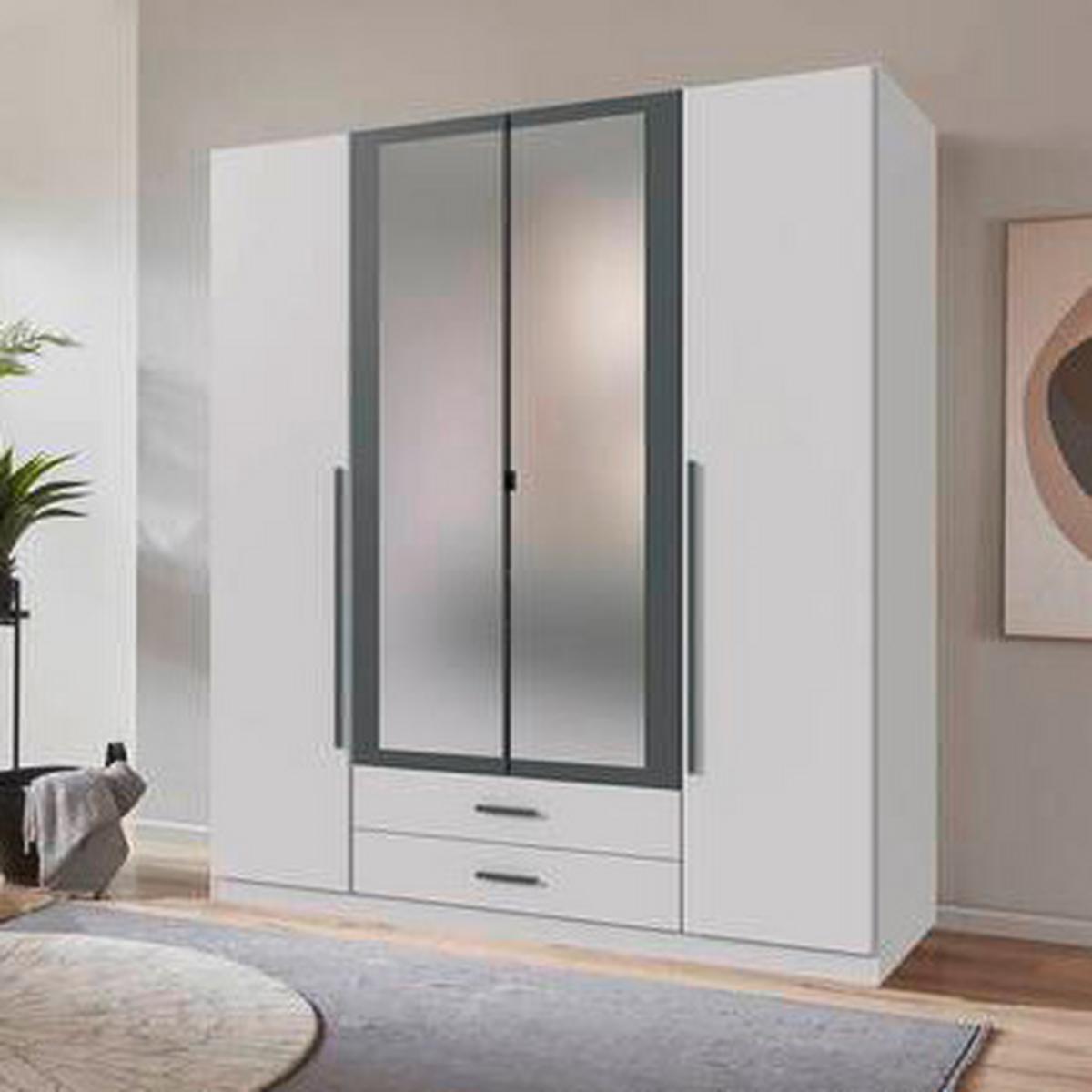 Drehtürenschrank Marburg Graphitfarben/Weiß - Weiss/Graphitfarben, Konventionell, Glas/Holzwerkstoff (180/199/58cm) - Mömax