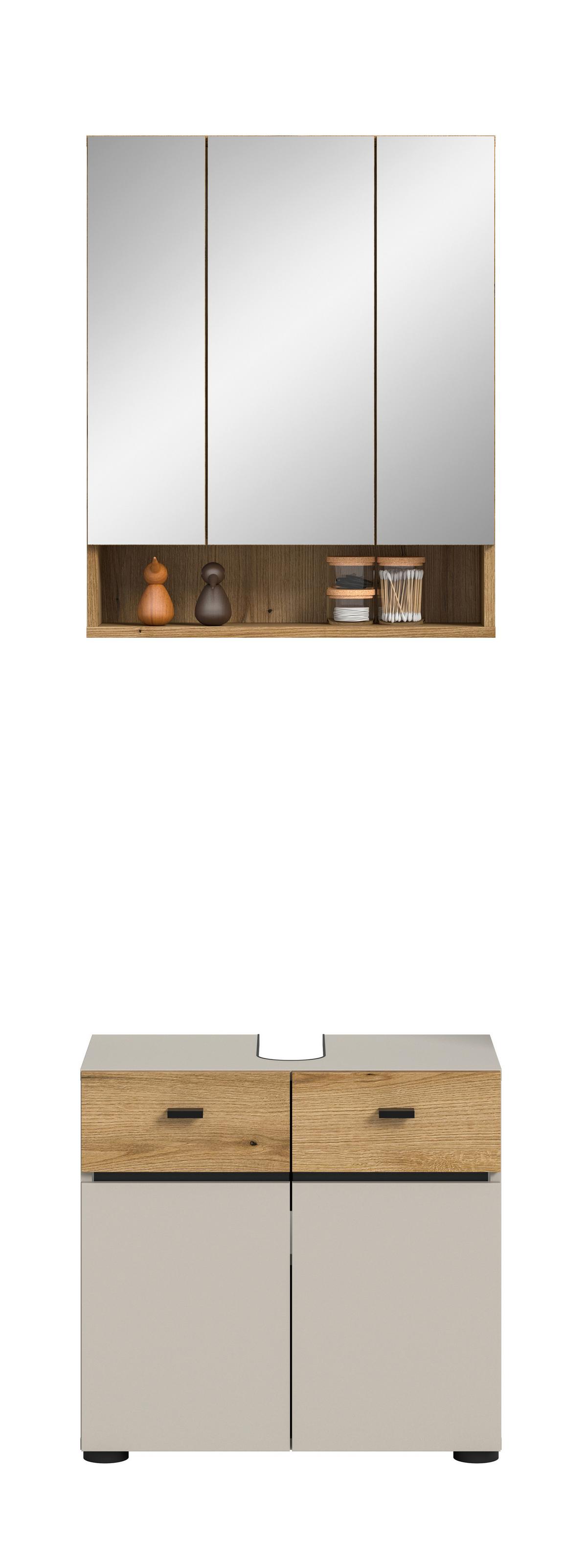 Badezimmer Aqua Eichefarben/Kaschmir 2-teilig - Kaschmir/Eichefarben, Trend, Glas/Holzwerkstoff (60cm) - MID.YOU