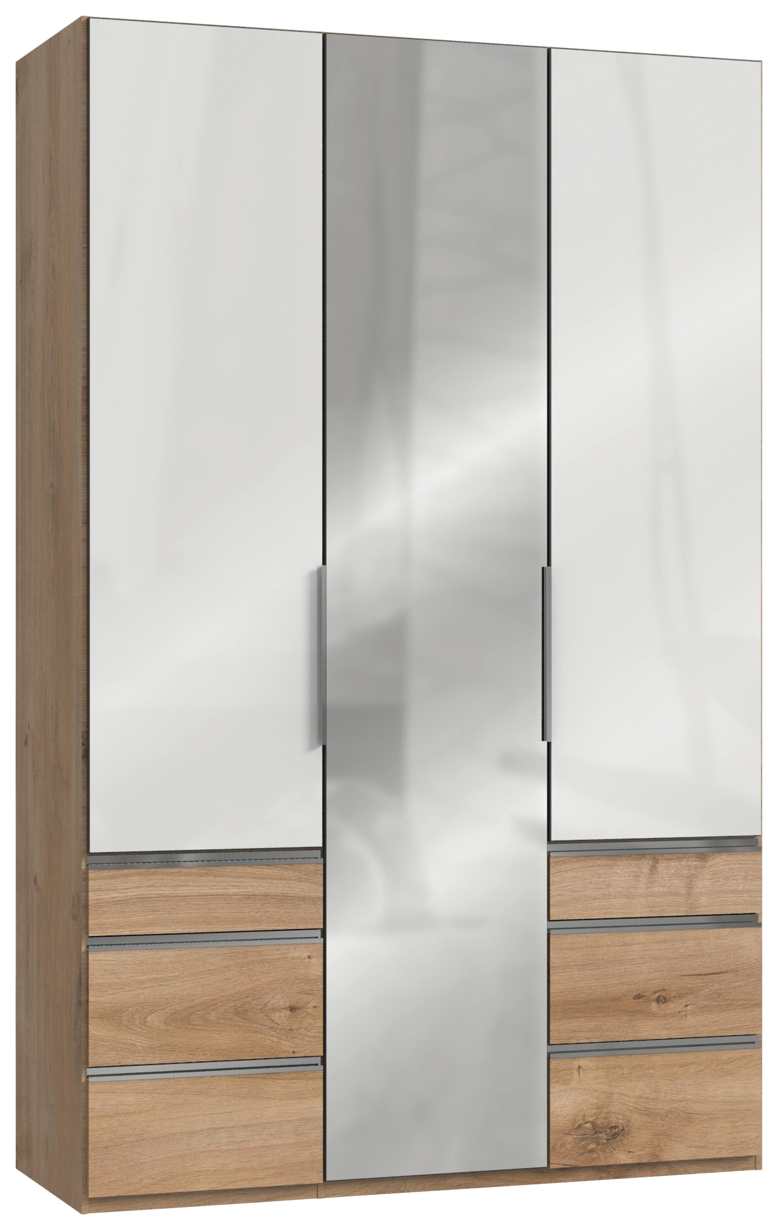 Drehtürenschrank Level 36D ca. 150 cm Weiß/Eiche Dekor - Chromfarben/Weiß Hochglanz, MODERN, Holzwerkstoff/Metall (150/236/58cm) - MID.YOU