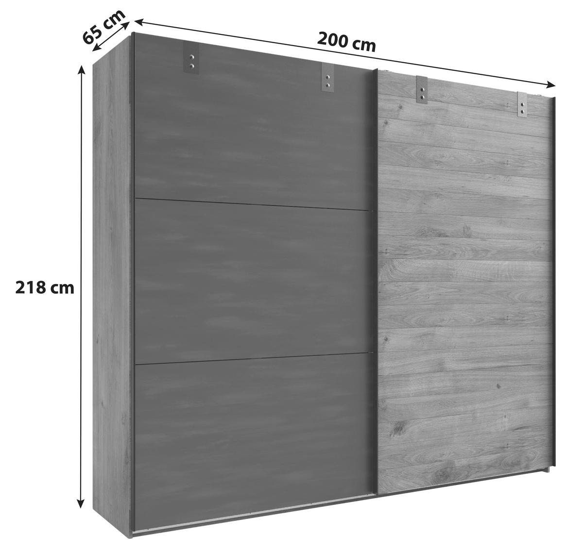 Ormar S Kliznim Vratima Detroit - boje grafita/boje hrasta, Basics, drvni materijal/metal (200/218/65cm) - Modern Living