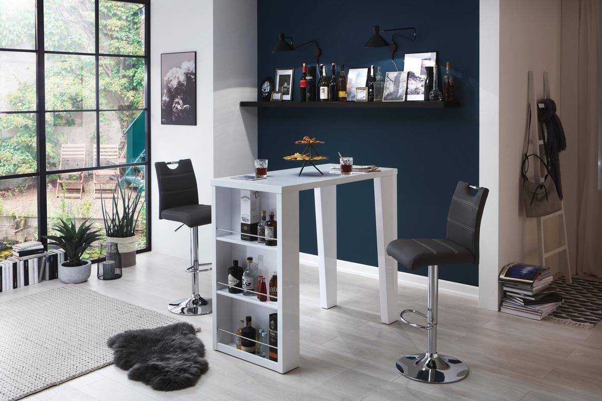 Barhocker Set mit Lehne und 360°drehbar 2-tlg Miranda Grau - Chromfarben/Weiß, MODERN, Textil/Metall (38/97-119/50cm) - MID.YOU