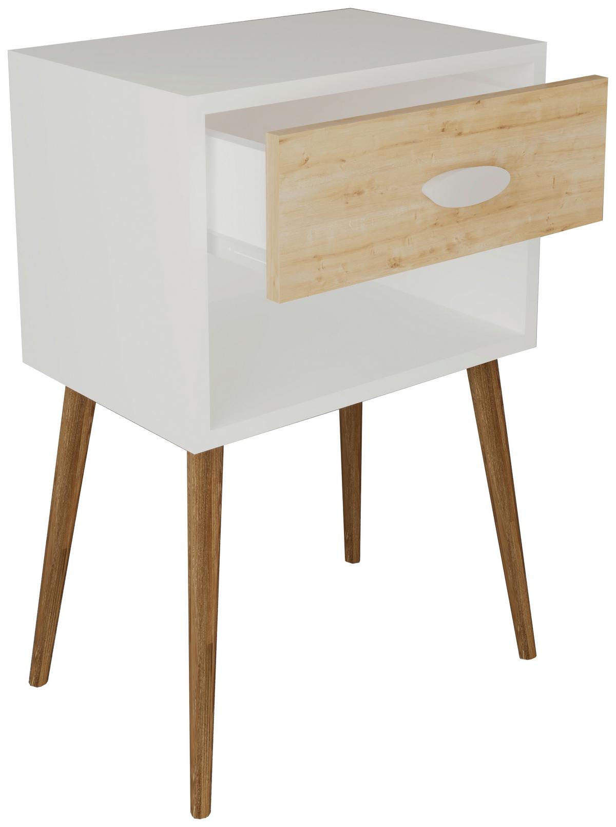 Nočna Omarica Singol Xl, Bela, Barva Hrasta - bela/medeni hrast, Moderno, leseni material (45/70/30cm) - MID.YOU