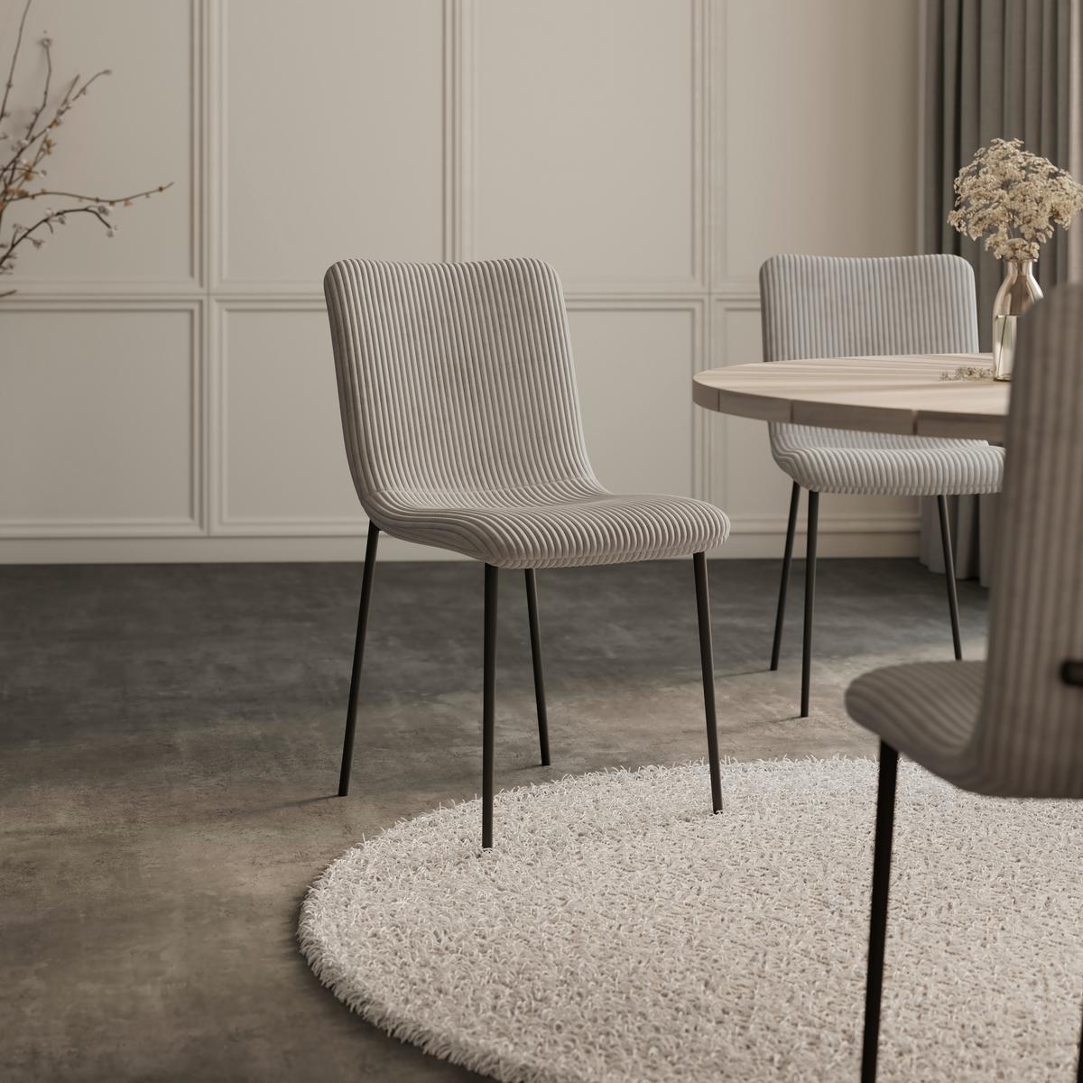 Stuhl Amy Hellgrau Cord Gepolstert - Hellgrau/Schwarz, MODERN, Holz/Textil (45/85/55cm) - Bessagi Home