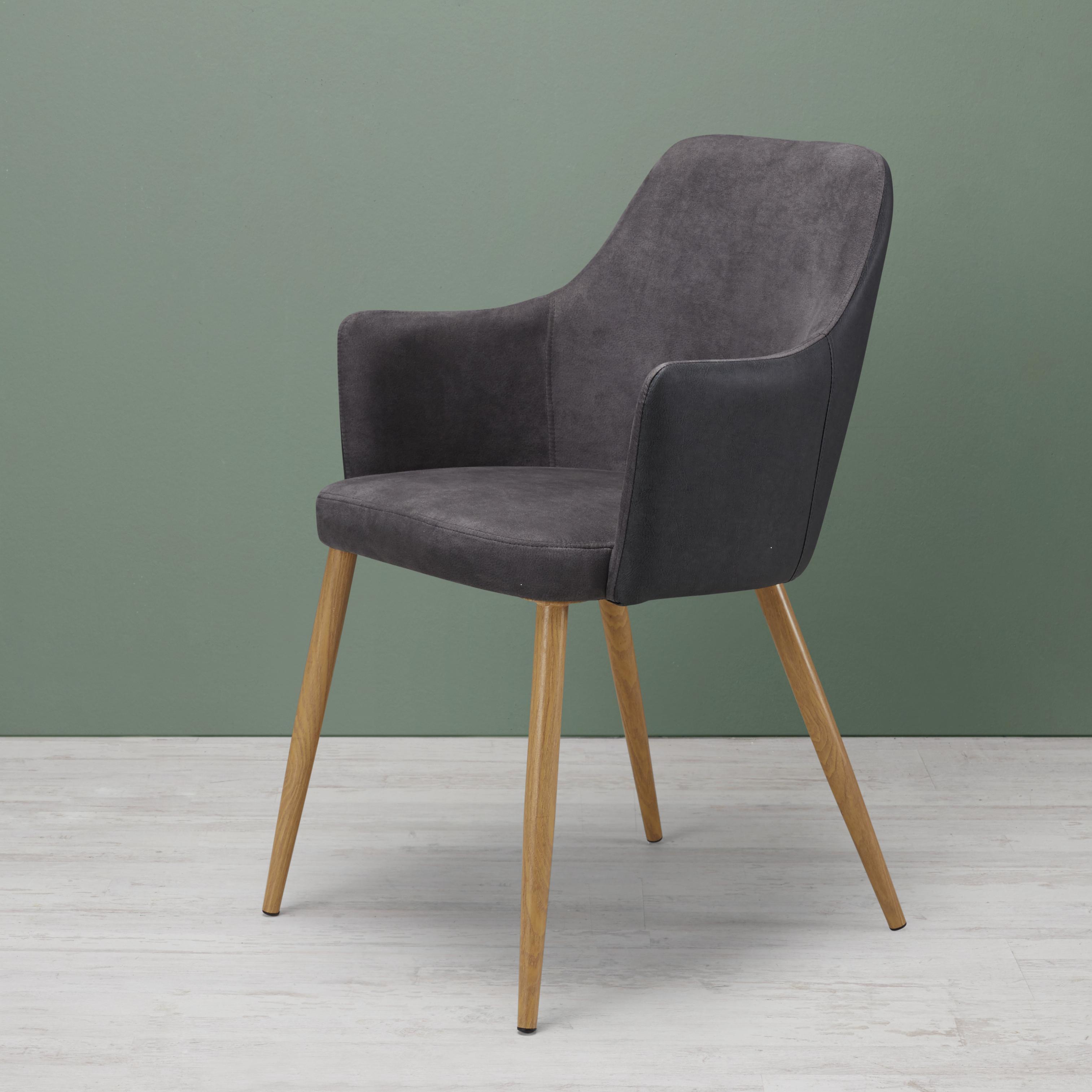 Armlehnstuhl in Grau 'Chrisi' - Buchefarben/Grau, MODERN, Holz/Textil (58/86/58cm) - Bessagi Home