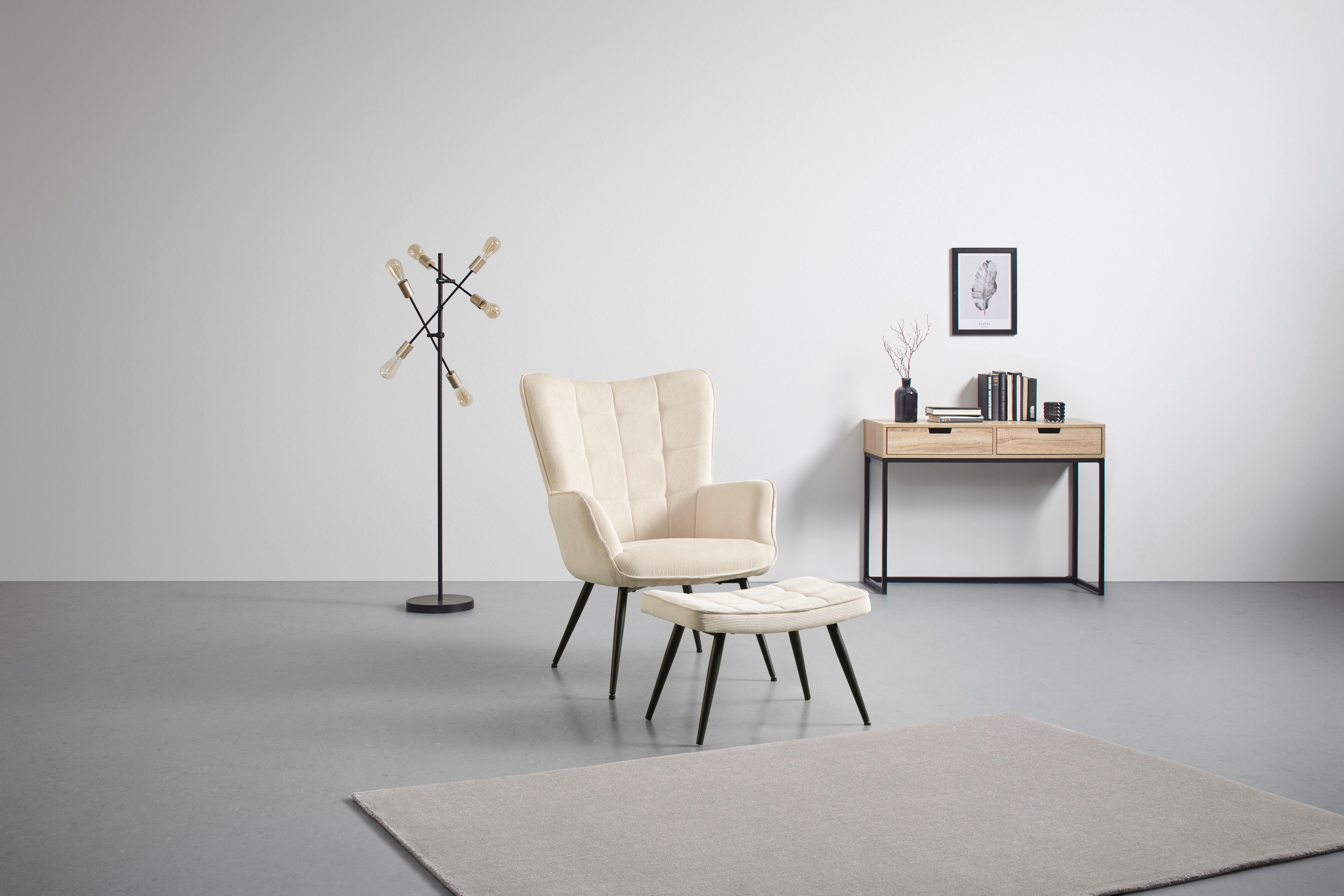 Hocker Gunvor Beige - Beige/Schwarz, MODERN, Holz/Textil (59,5/39/40cm) - Based