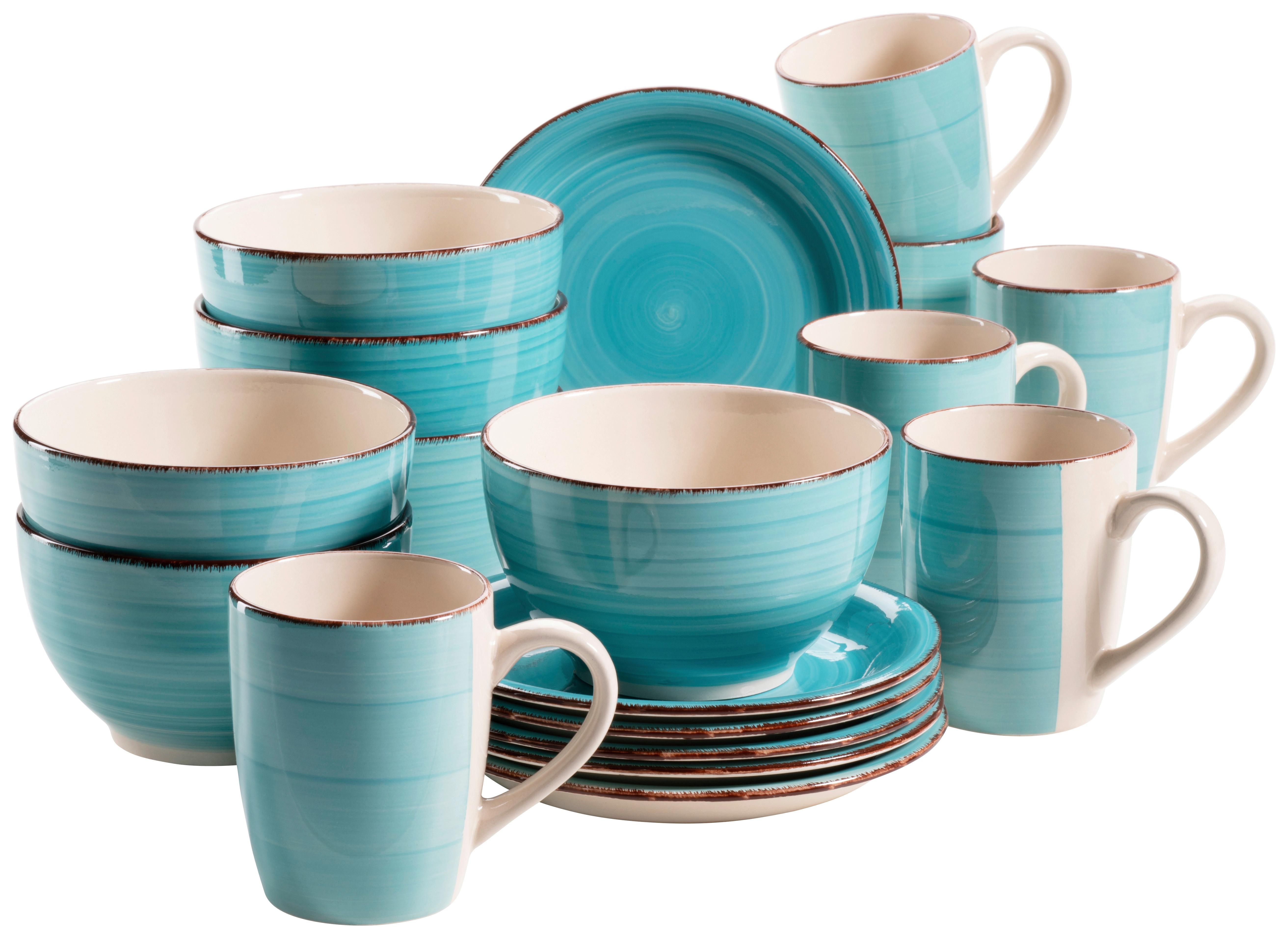 Frühstücksset Lumaca aus Steingut, 18-teilig - Türkis, Basics, Keramik - Mäser