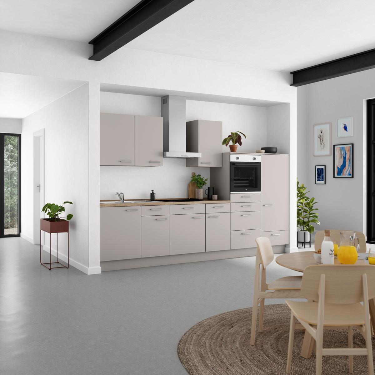 Küchenblock Touch Low m. Geräten Grau - Eiche dunkel/Edelstahlfarben, MODERN, Holzwerkstoff/Metall (330cm) - Nobilia