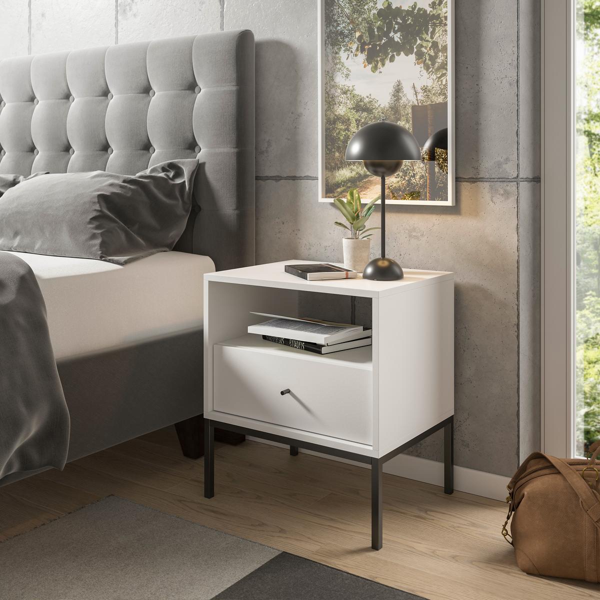 SZAFKA NOCNA INES - czarny/biały, Modern, materiał drewnopochodny/metal (54/56/39cm) - MID.YOU