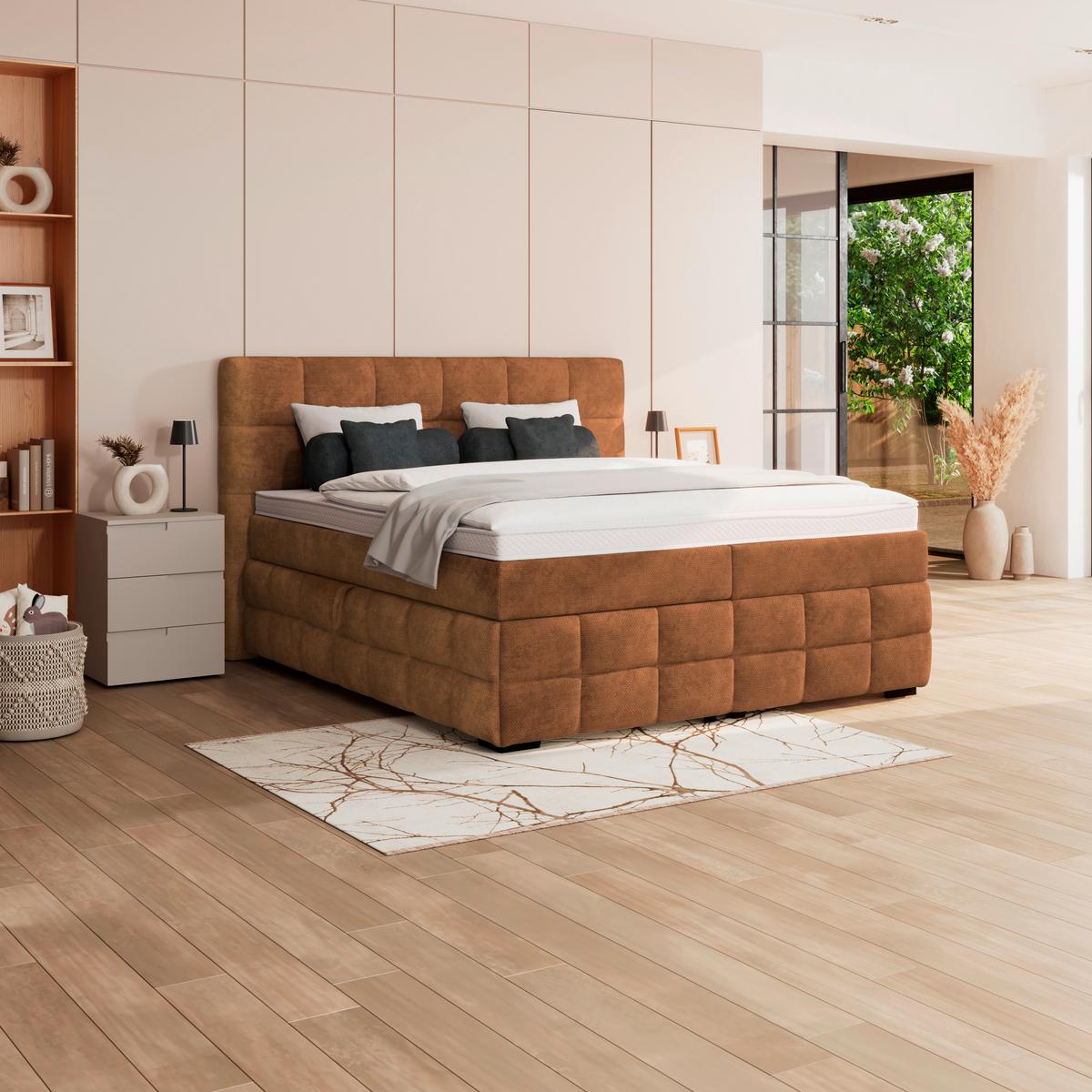 Box Krevet Vega - boje hrđe/zelena, Trend, tekstil/drvo (160/200cm) - Modern Living