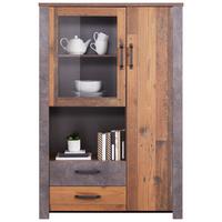 Vitrină Ontario - gri închis/culoare lemn stejar, Trend, sticlă/material pe bază de lemn (105/159/41,5cm) - Modern Living