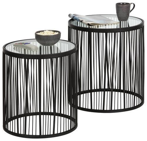 Beistelltischset aus Metall/Glas, 2-teilig - Schwarz, MODERN, Glas/Metall (40-45/45-50cm) - Premium Living