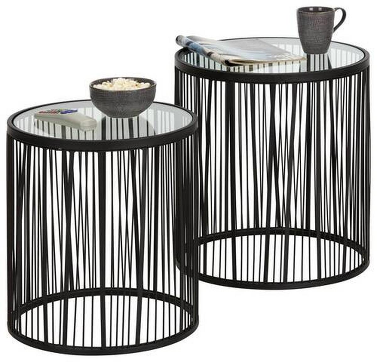Beistelltischset aus Metall/Glas, 2-teilig - Schwarz, Modern, Glas/Metall (40-45/45-50cm)